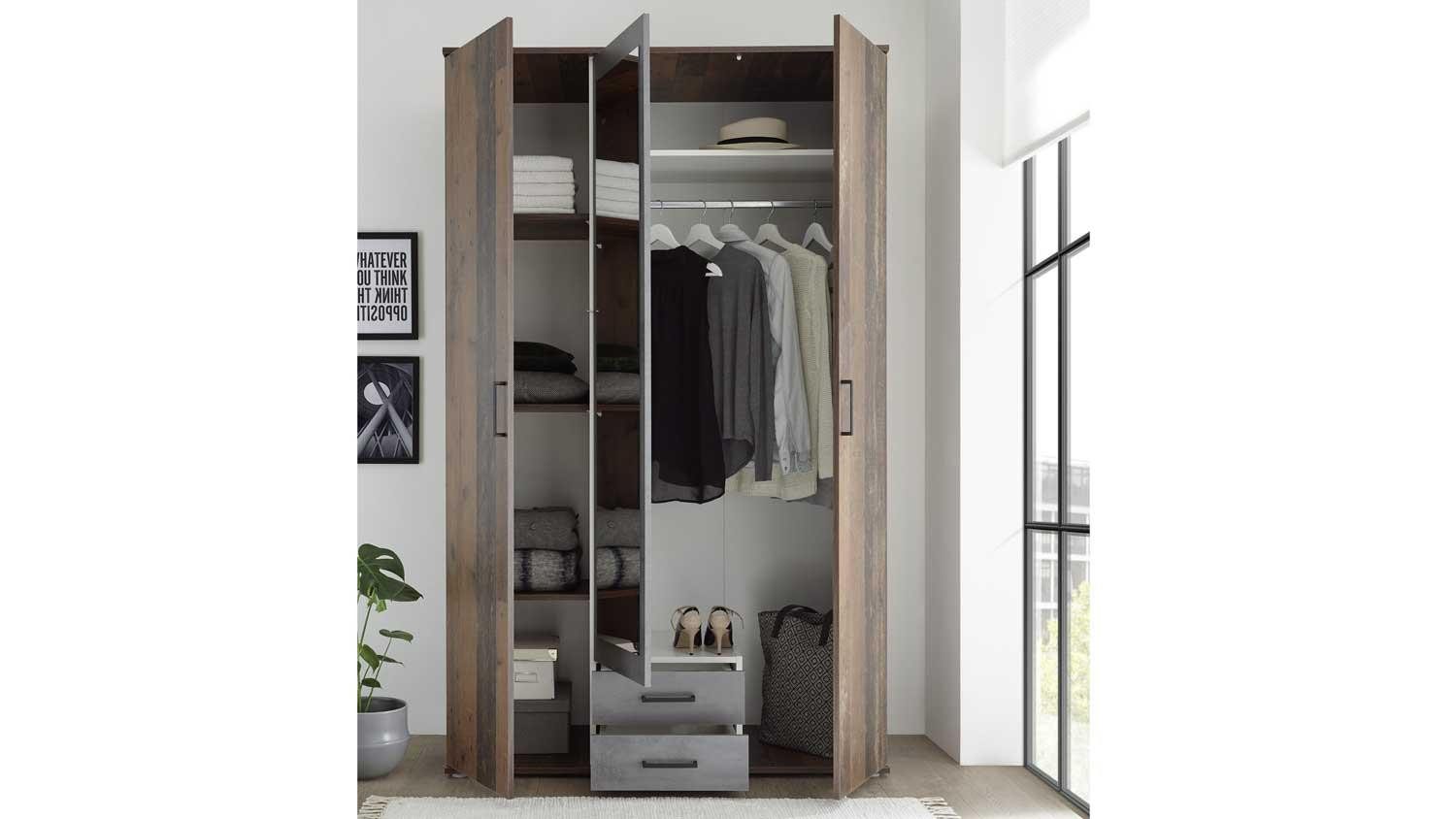 Bega Consult Kleiderschrank Kleiderschrank Chicago Melamin Old Style 3-türig mit Spiegel