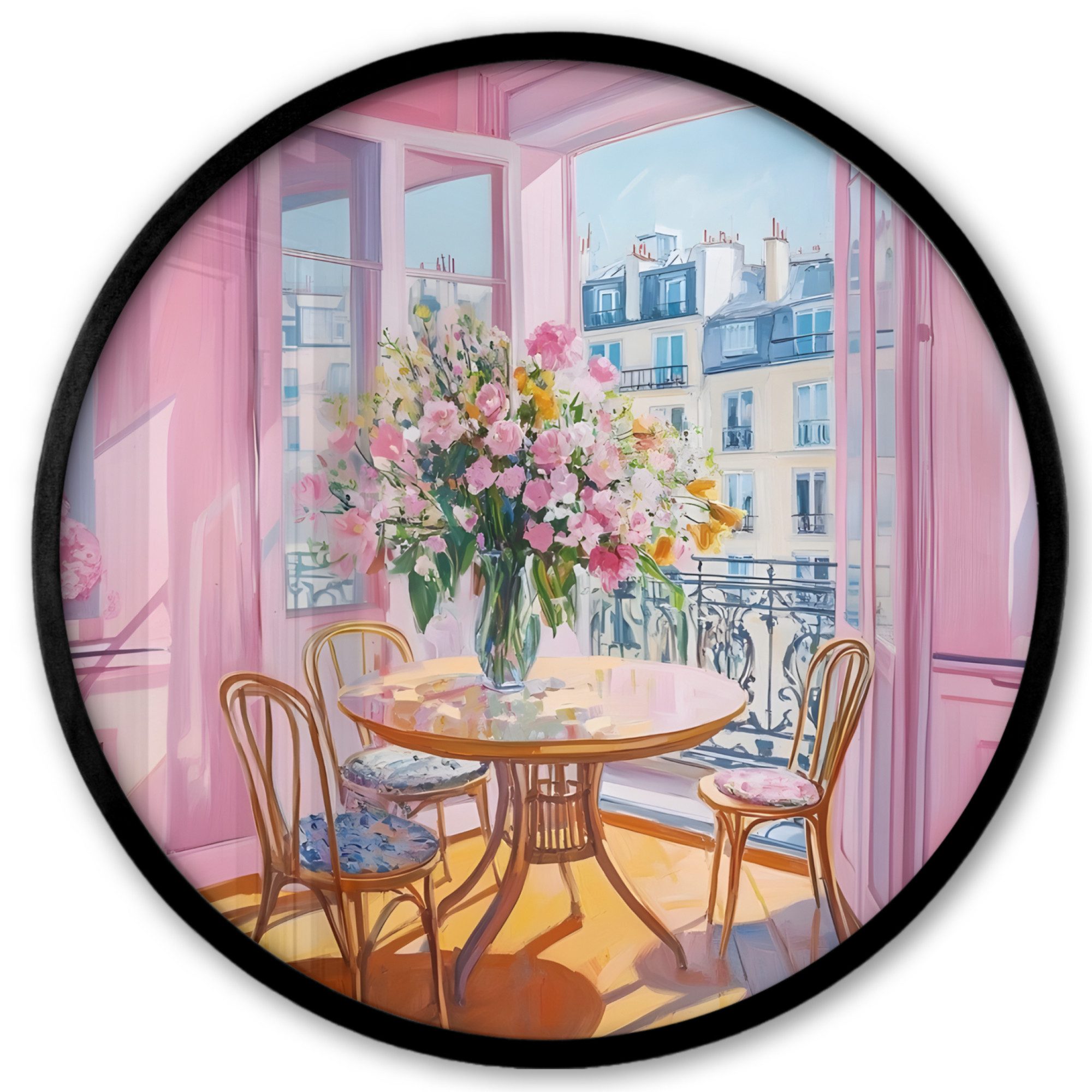Poster Rund - Rosa - Stadt - Blumen