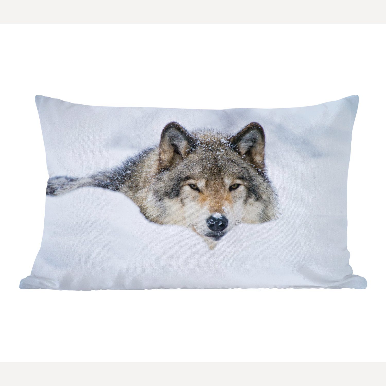 MuchoWow Dekokissen Wolf - Schnee - Mantel, Wohzimmer Dekoration, Zierkissen, Dekokissen mit Füllung, Schlafzimmer