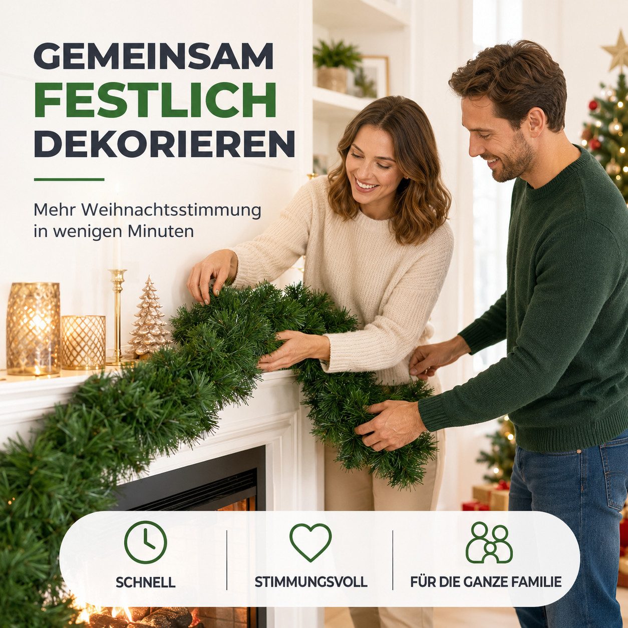 Kunstgirlande Künstliche Weihnachtsgirlande, 10 m lang, grün oder weiß, Weihnachtswunder®, Flexibel einsetzbar / Einfach zu formen – Bild 4 von 5