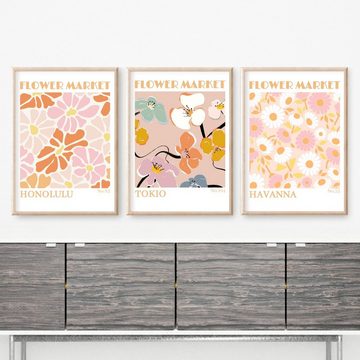 homestyle-accessoires Poster Bilder Bilderset Wandbilder FLOWER MARKET 3er Set Print, Ohne Bilderrahmen