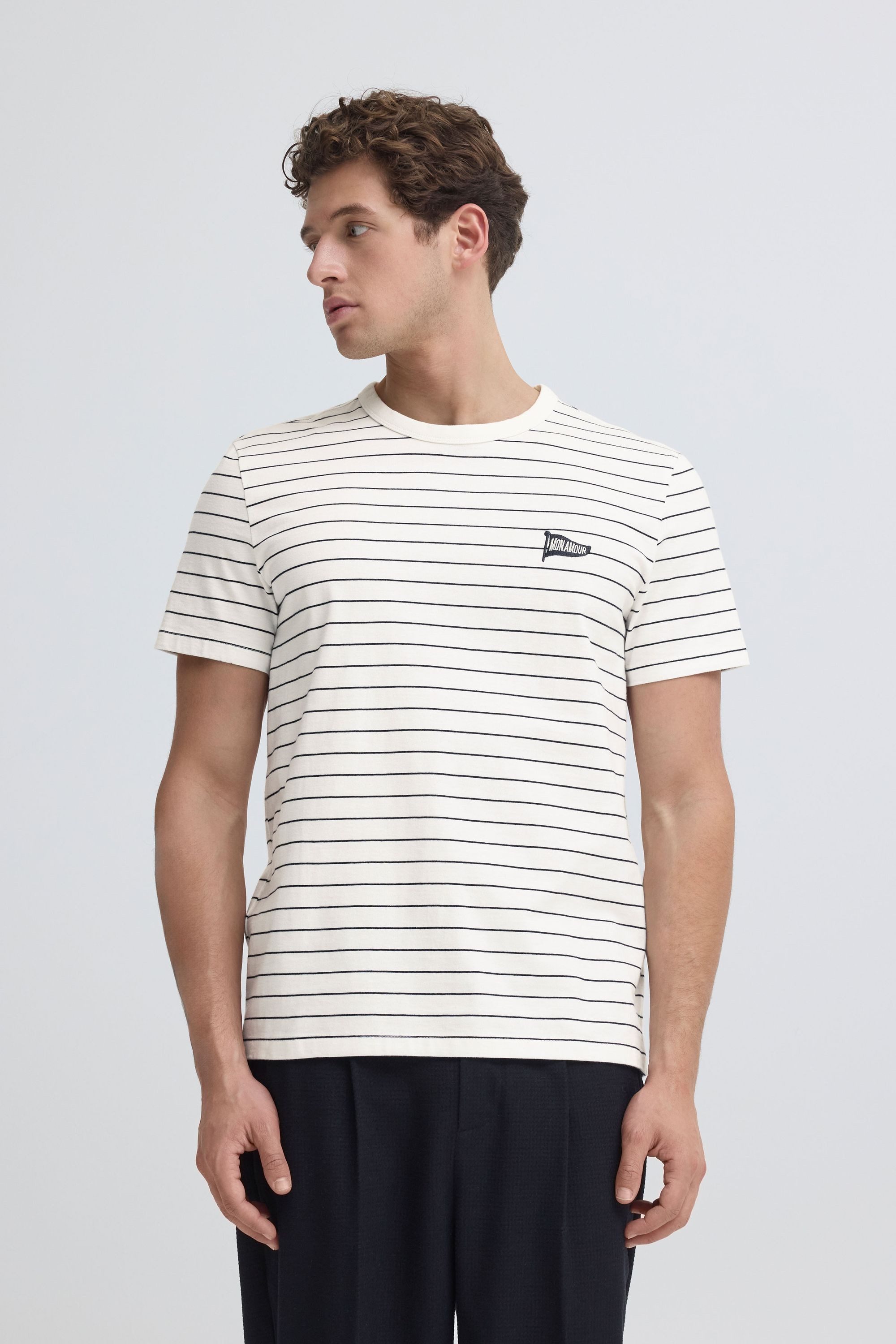 Casual Friday Rundhalsshirt CFTangen Gestreiftes T-Shirt mit dezentem Stick-Detail