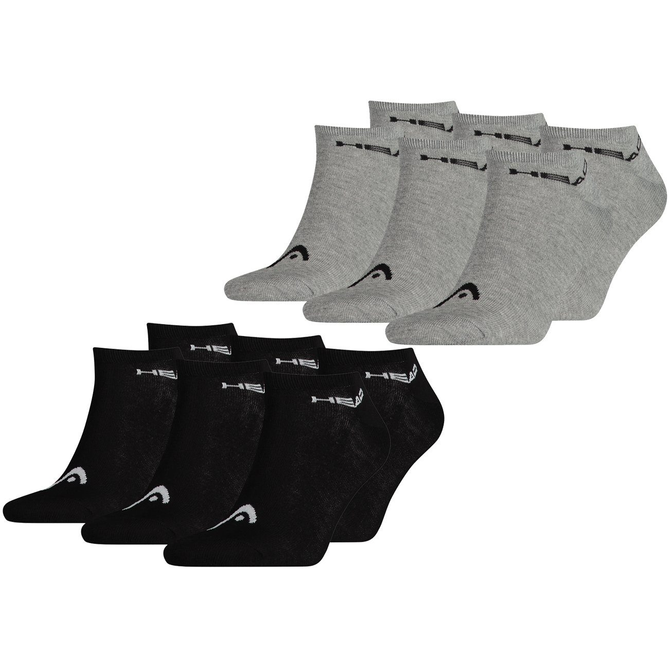 Head Sneakersocken SNEAKER UNISEX - 6er Pack (6-Paar) mit flacher Zehenart 3 Paar Black (200) & 3 Paar Grey (400)