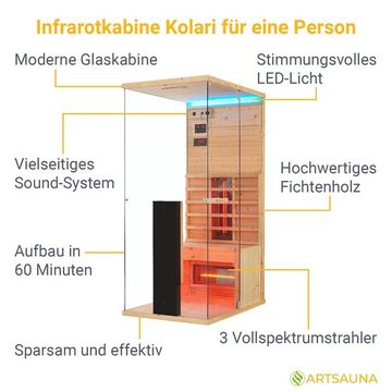 Artsauna Infrarotkabine Kolari80, BxTxH: 80 x 110 x 190 cm, für 1 Personen, Fichtenholz, HiFi-System, Bluetooth, LED-Farblicht
