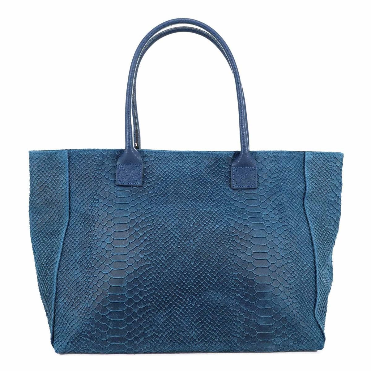 ITALYSHOP24 Shopper Made in Italy Damen Leder Tasche Schlange Prägung Tote Bag Handtasche, Wildleder DIN-A4 Schultertasche Beuteltasche Henkeltasche Ledertasche