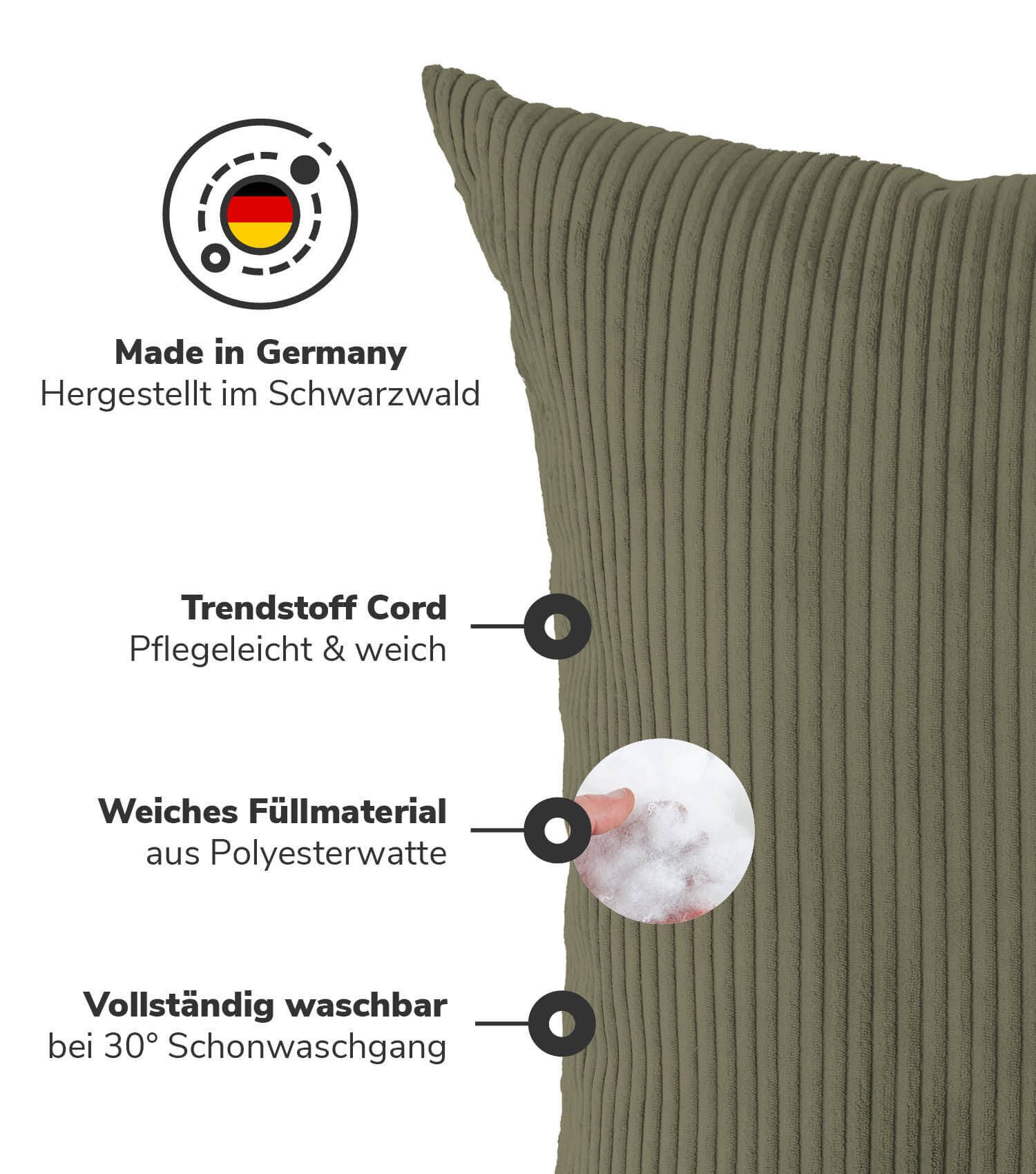 mokebo Sofakissen Das Anschmiegsame, (aus Cordstoff), auch als XXL Couchkissen, Riesenkissen oder Dekokissen in Oliv