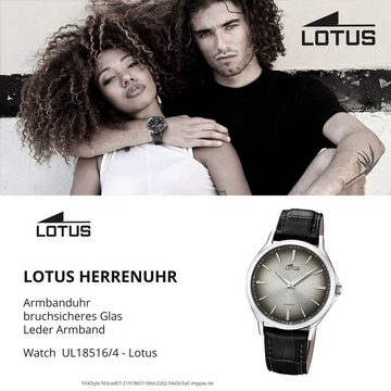 Lotus Quarzuhr Lotus Herren-Armbanduhr schwarz Analog, (Armbanduhr), Herren Armbanduhr rund, groß (ca. 40mm), Lederarmband schwarz