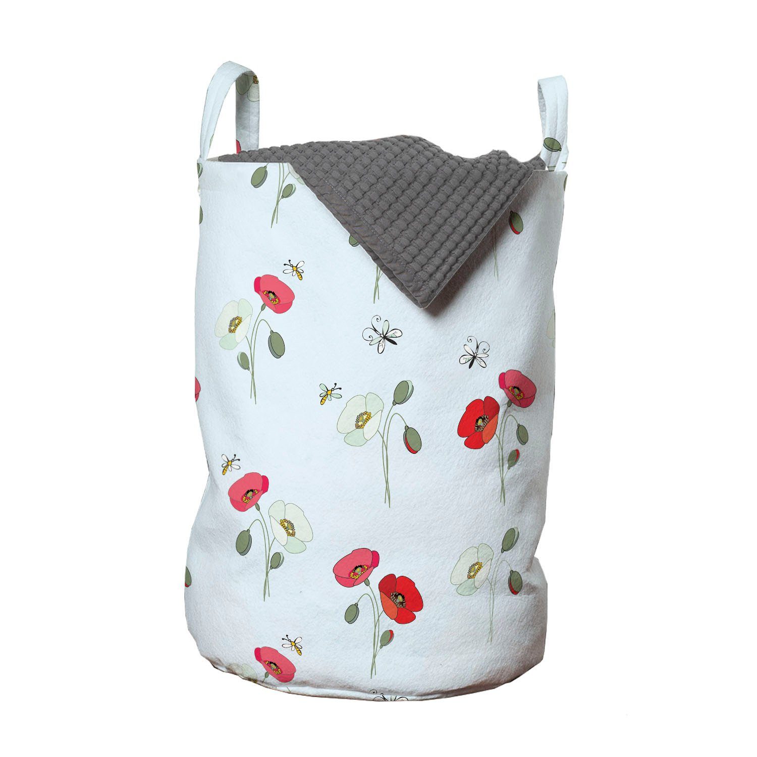 Abakuhaus Wäschesäckchen Wäschekorb mit Griffen Kordelzugverschluss für Waschsalons, Blumen Blumen Schmetterlinge Motiv