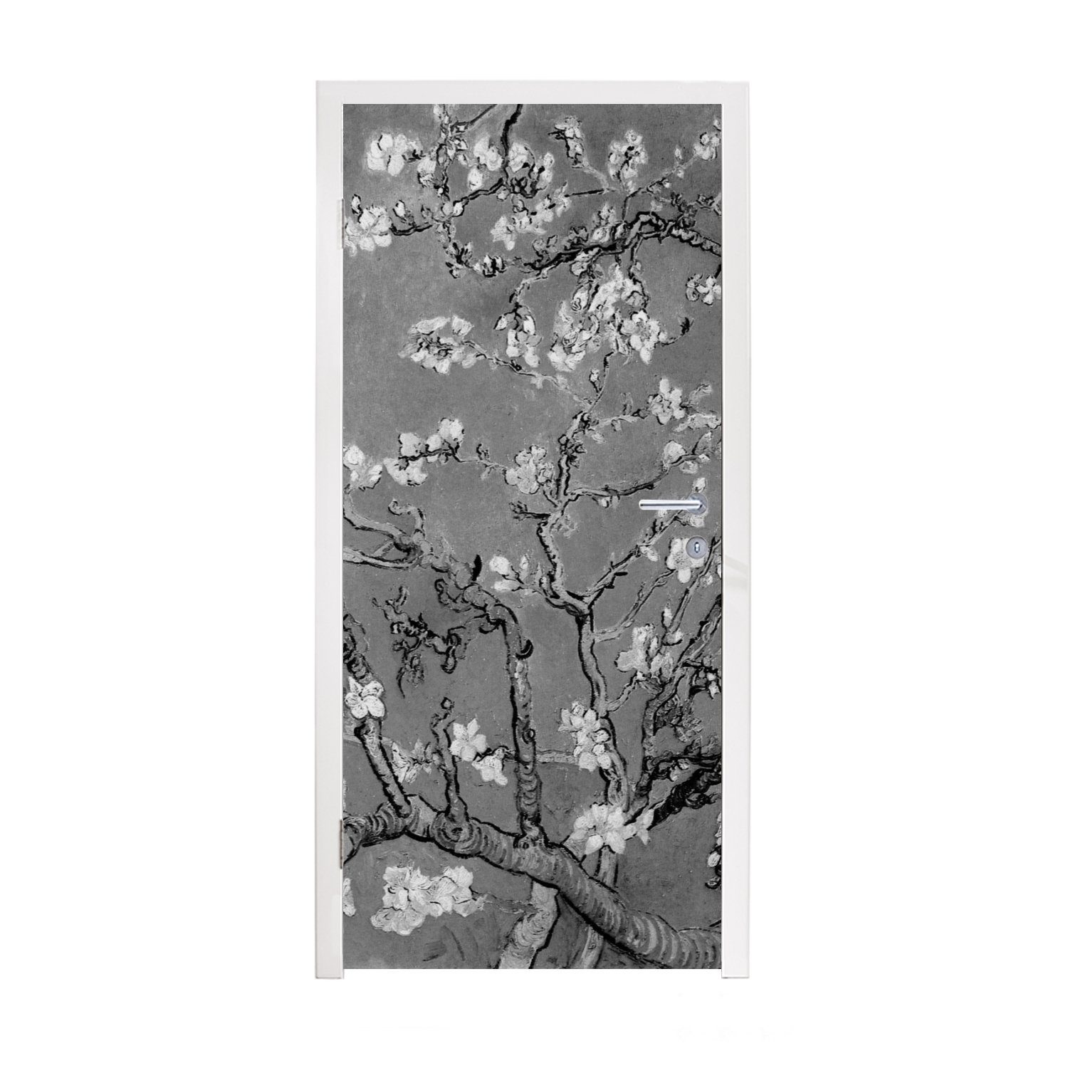 MuchoWow Türtapete Mandelblüte - Van Gogh - Schwarz und weiß, Matt, bedruckt, (1 St), Fototapete für Tür, Türaufkleber, 75x205 cm