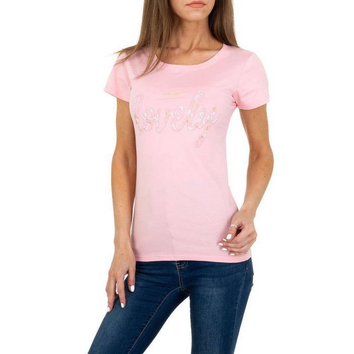 Ital-Design T-Shirt Damen Freizeit Textprint T-Shirt in Rosa