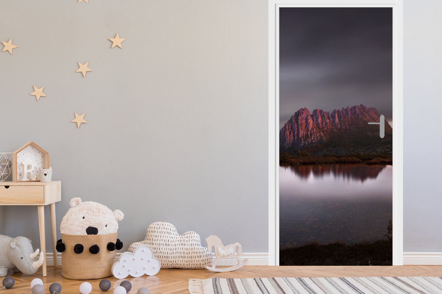 Türtapete in 75x205 am St), für Mountain bedruckt, Sonnenaufgang Fototapete Türaufkleber, MuchoWow Matt, Cradle Tür, Tasmanien, (1 cm