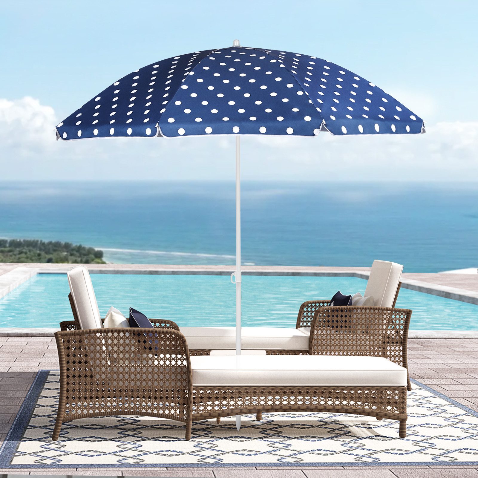 Sekey Sonnenschirm Ø 160 cm Balkonschirm Rund Strandschirm Sonnenschirm mit Schutzhülle, LxB: 160,00x160,00 cm, Neigungswinkel verstellbar, Höhe verstellbar, mit Tragetasche
