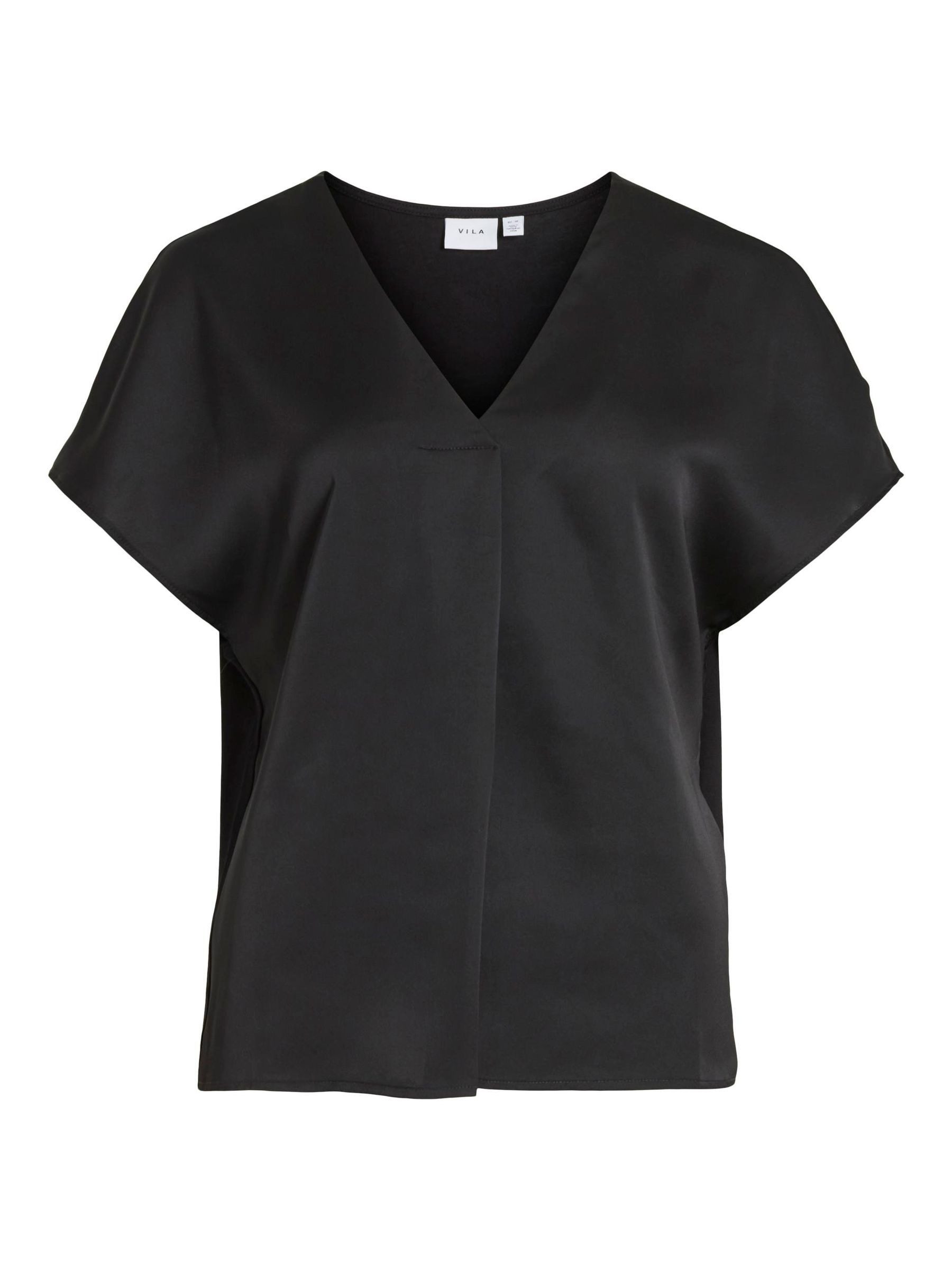 Vila Blusenshirt Satin Blusen Glänzendes Kurzarm Oberteil VIELLETTE V-NECK S/S SATIN TOP - NOOS