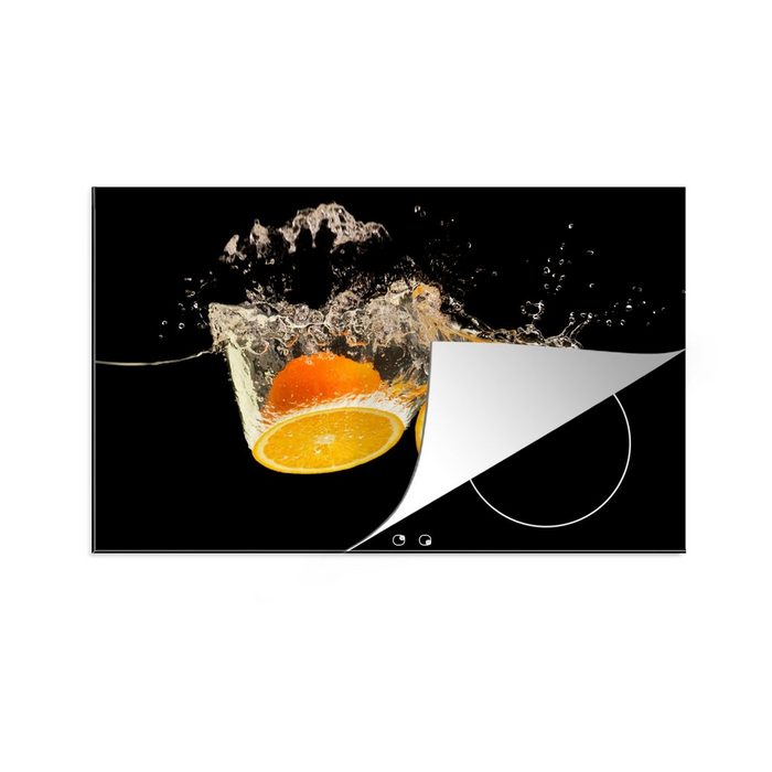 MuchoWow Herdblende-/Abdeckplatte Orange - Stillleben - Wasser - Schwarz - Obst Vinyl (1 tlg) induktionskochfeld Schutz für die küche Ceranfeldabdeckung