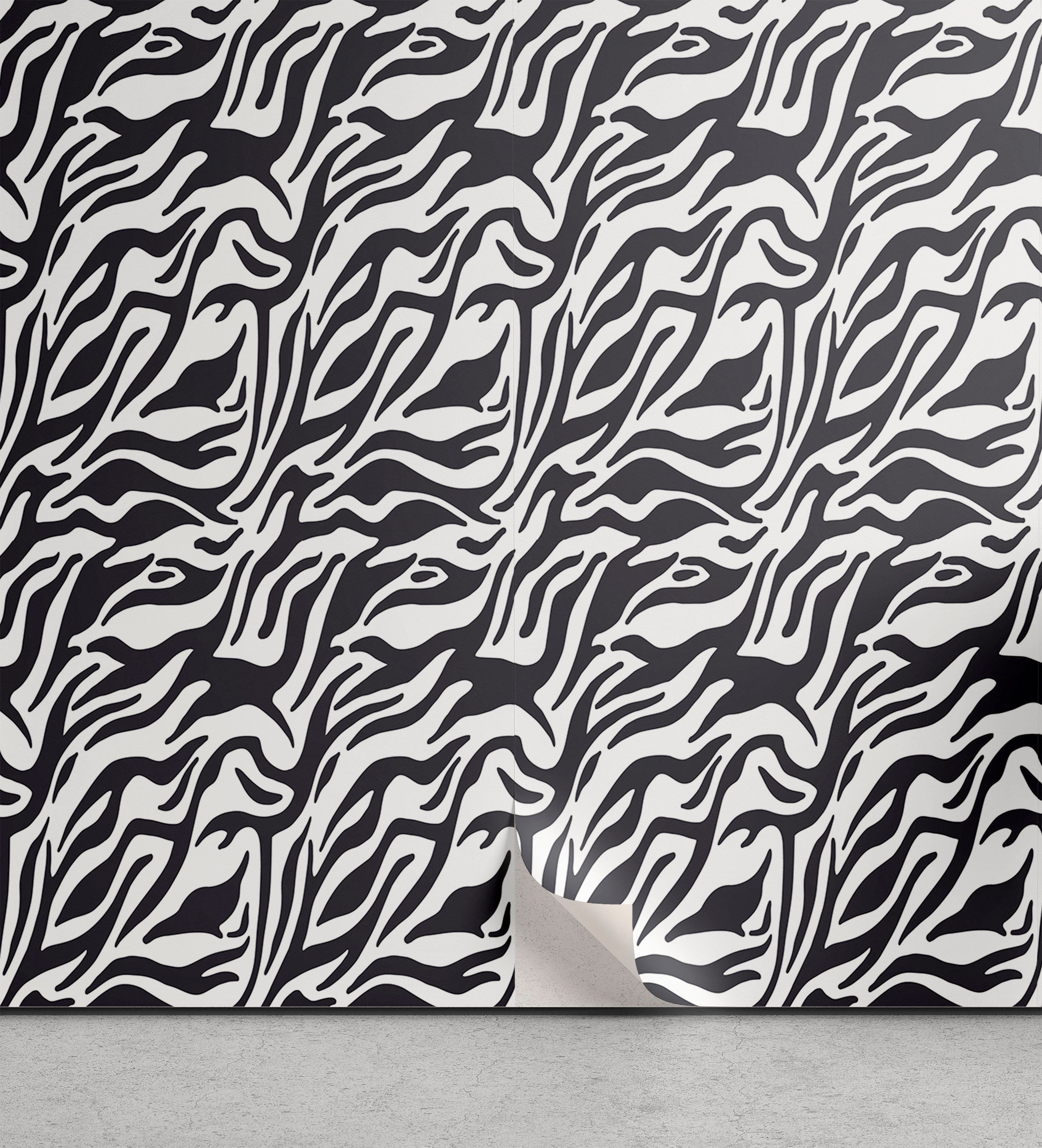 Abakuhaus Vinyltapete selbstklebendes Wohnzimmer Küchenakzent, Safari Wellenförmige Tier-Tier-Streifen