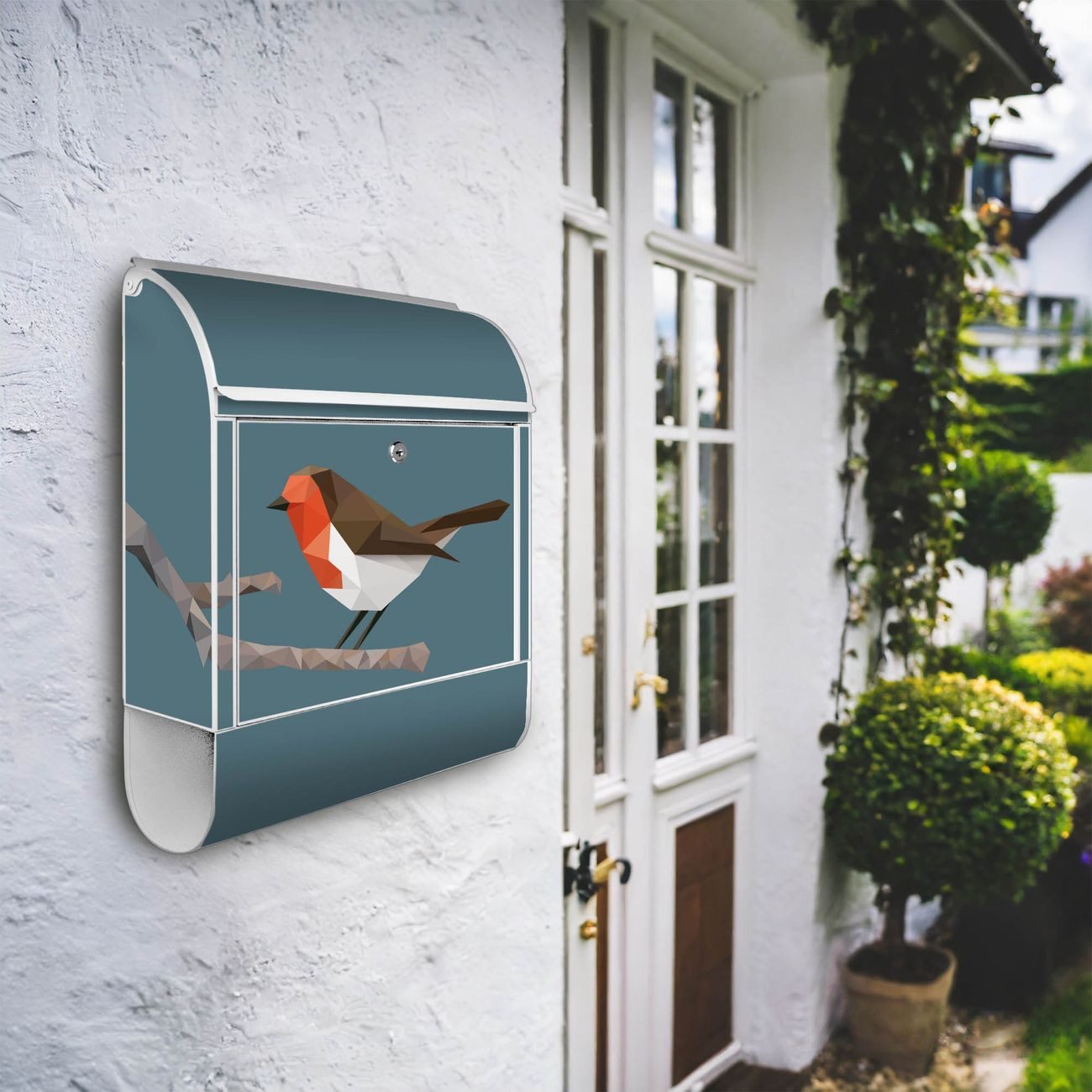 banjado Wandbriefkasten Stahl abstrakter Vogel (Wandbriefkasten witterungsbeständig, pulverbeschichtet, mit Zeitungsfach), 39 x 47 x 14cm