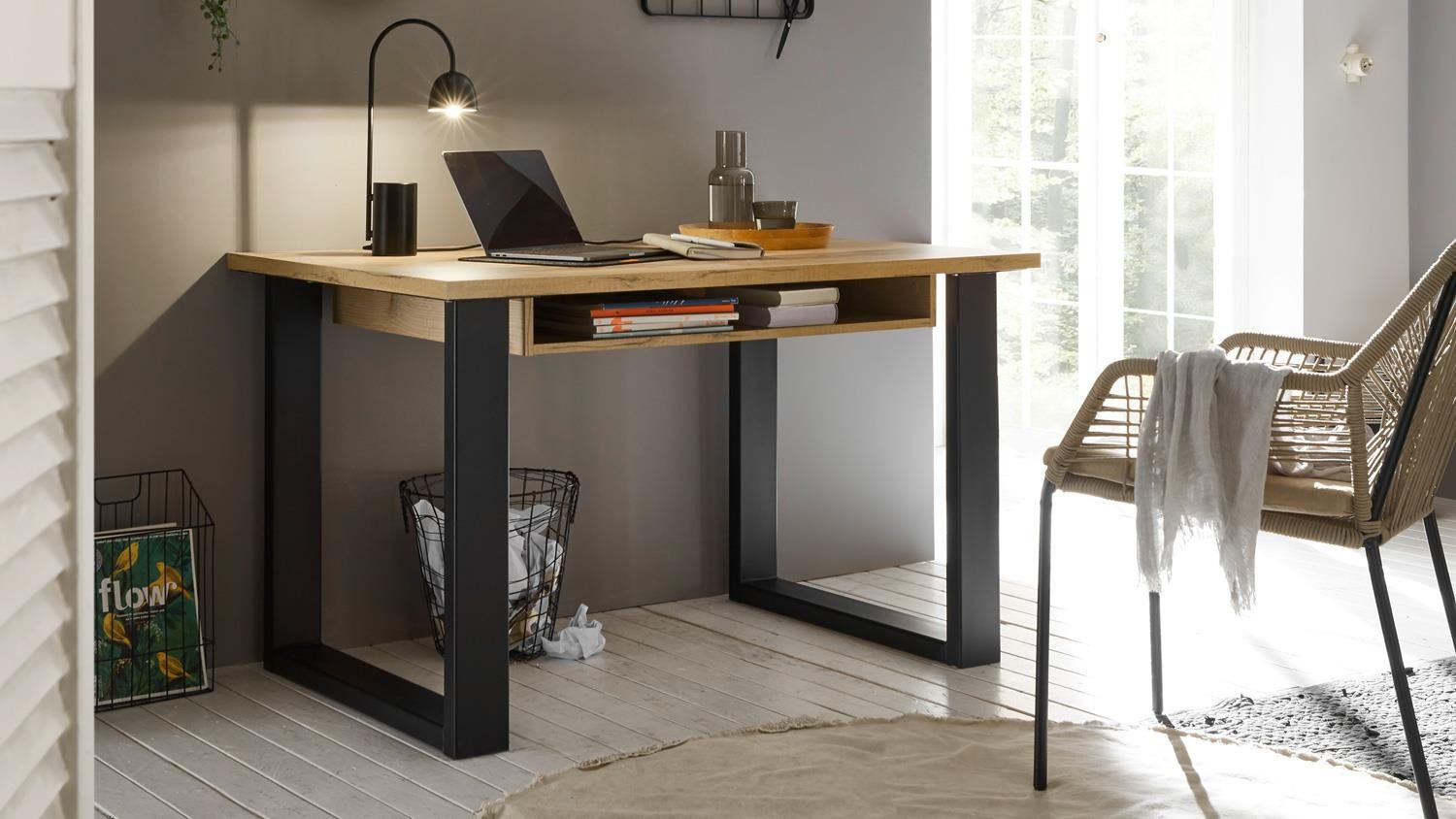 Möbel Akut Schreibtisch Schreibtisch Sherwood 06 Old Style hell und anthrazit 125x60 cm