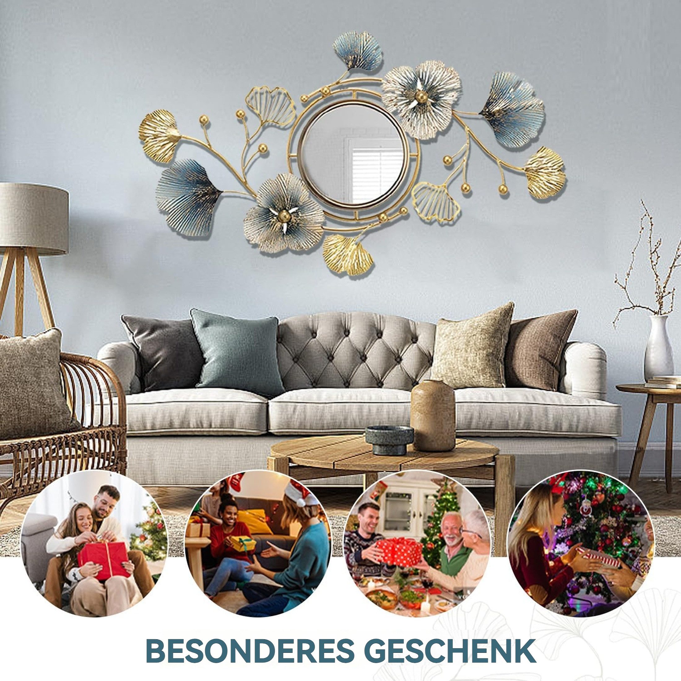 YINDN Wanddekoobjekt Ginkgo-Wanddekoration aus Metall, Wandspiegel günstig online kaufen
