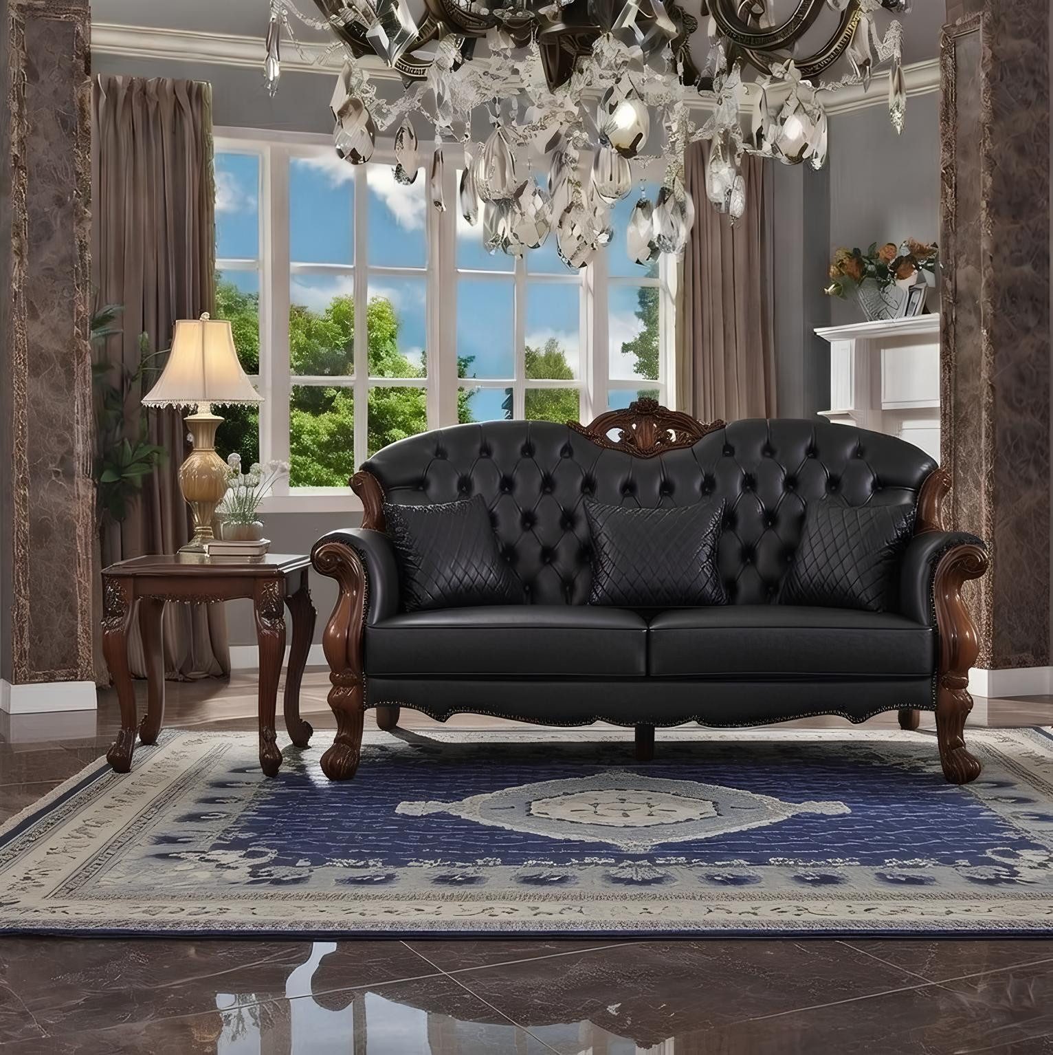 Xlmoebel 3-Sitzer Dreisitzer Sofa Wohnlandschaft Leder Barock Rokoko Couch Garnitur, 1 Teile, Made in Europa