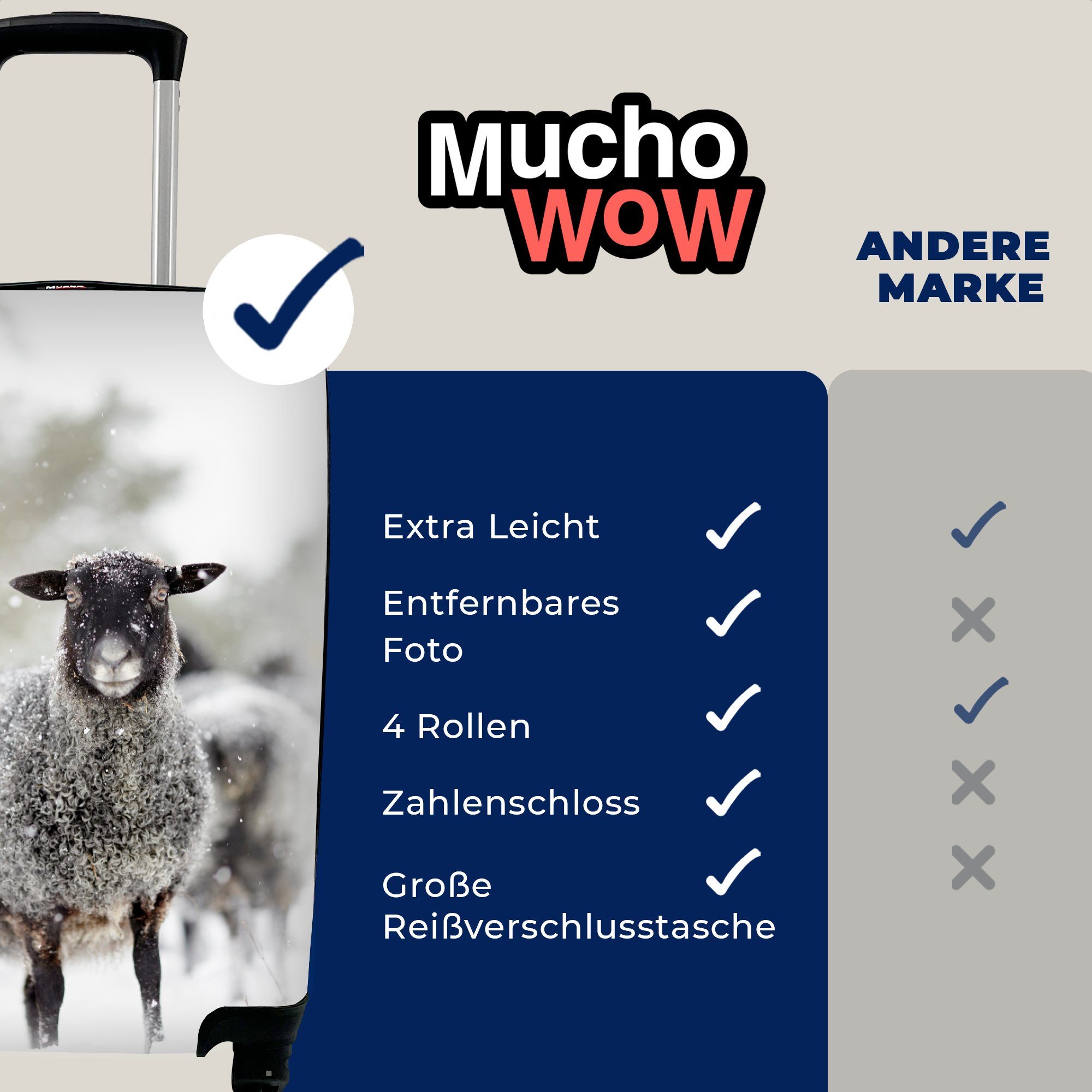 MuchoWow Handgepäckkoffer Schafe - Schnee für Trolley, 4 Winter, mit Ferien, rollen, Rollen, Handgepäck Reisekoffer - Reisetasche