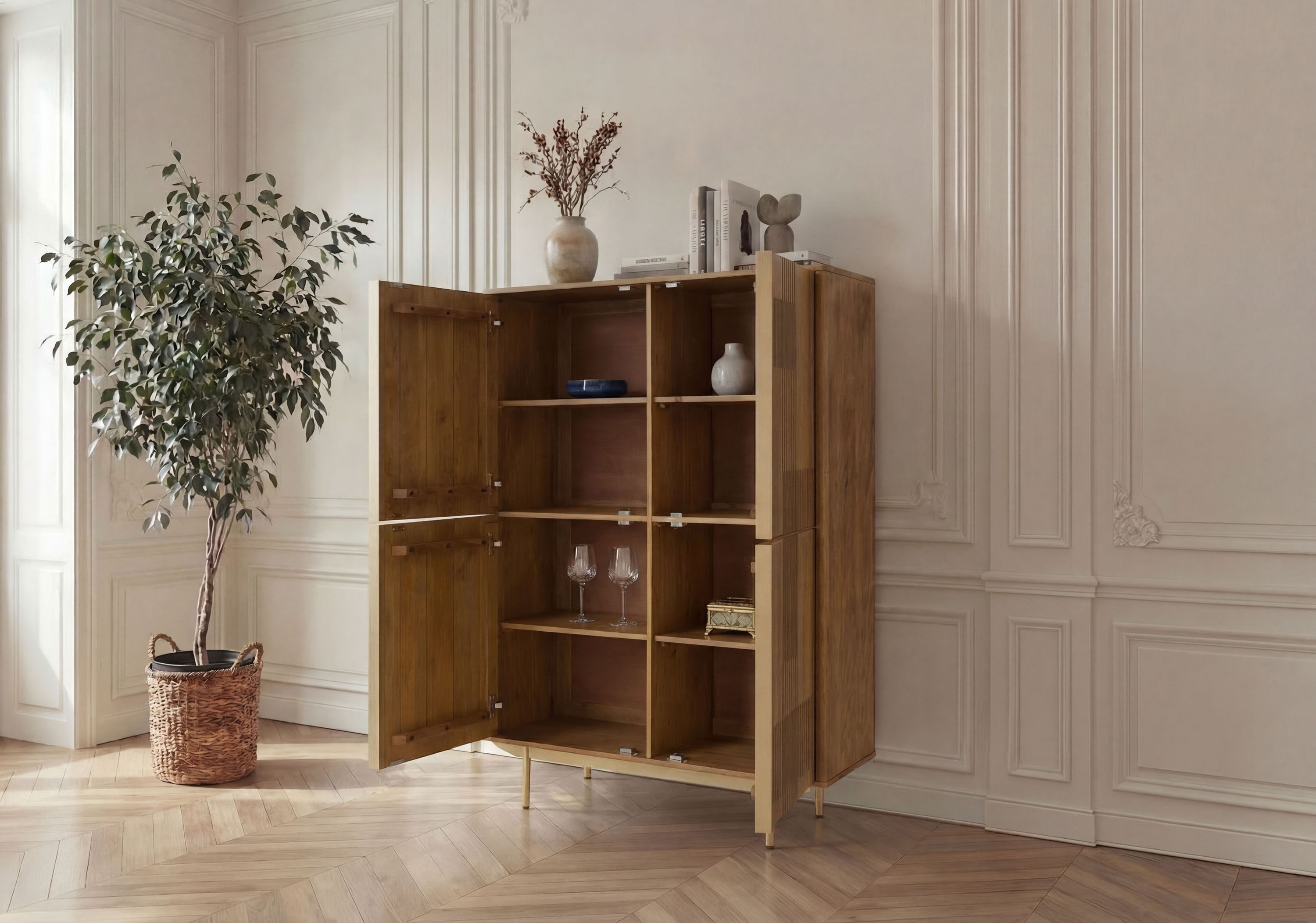 Massivmoebel24 Highboard MIAMI (Massivholz), Mango 110x40x150 hellbraun geölt MIAMI #115