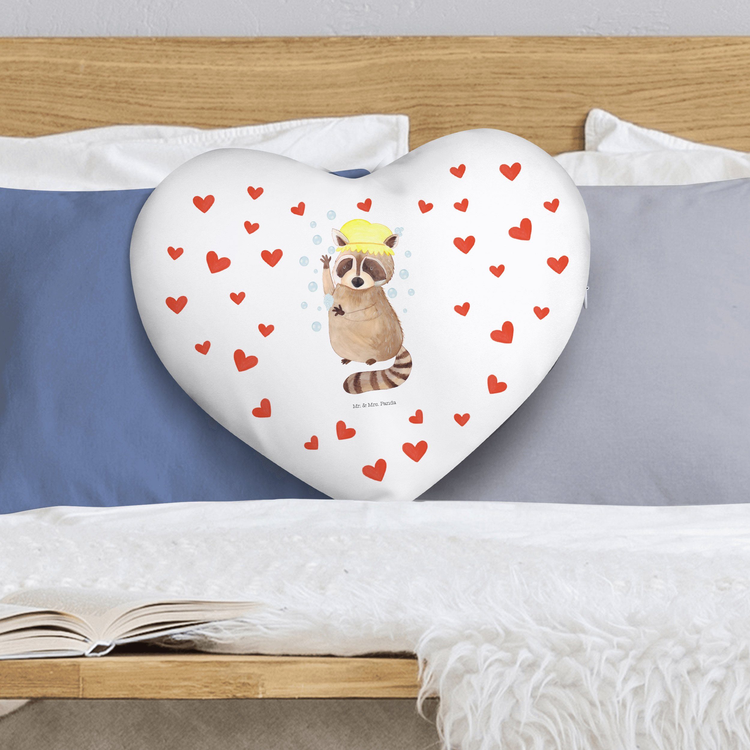 Mr. & Mrs. Panda Geschenk, Tagträumen, lustige Kissen, - Weiß - Sprüche Dekokissen Herz, Waschbär