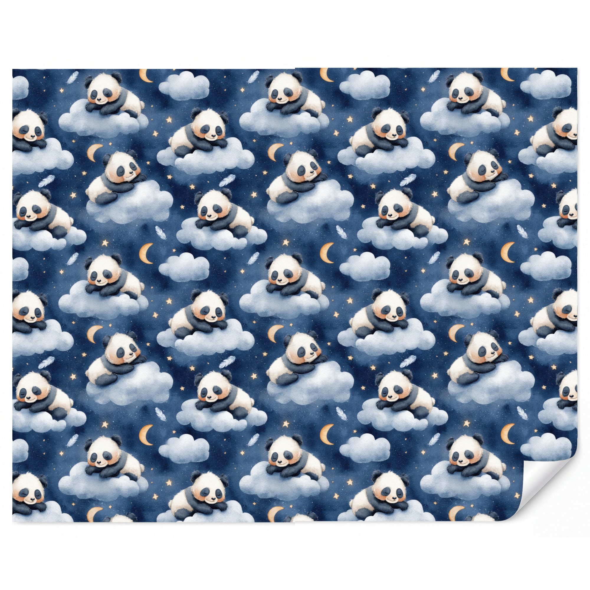 OnlyWow Fototapete Pandas - Schlafend - Blau, Matt, bedruckt, Wandtapete, Wohnzimmer, Vinyl Tapete 260x220cm