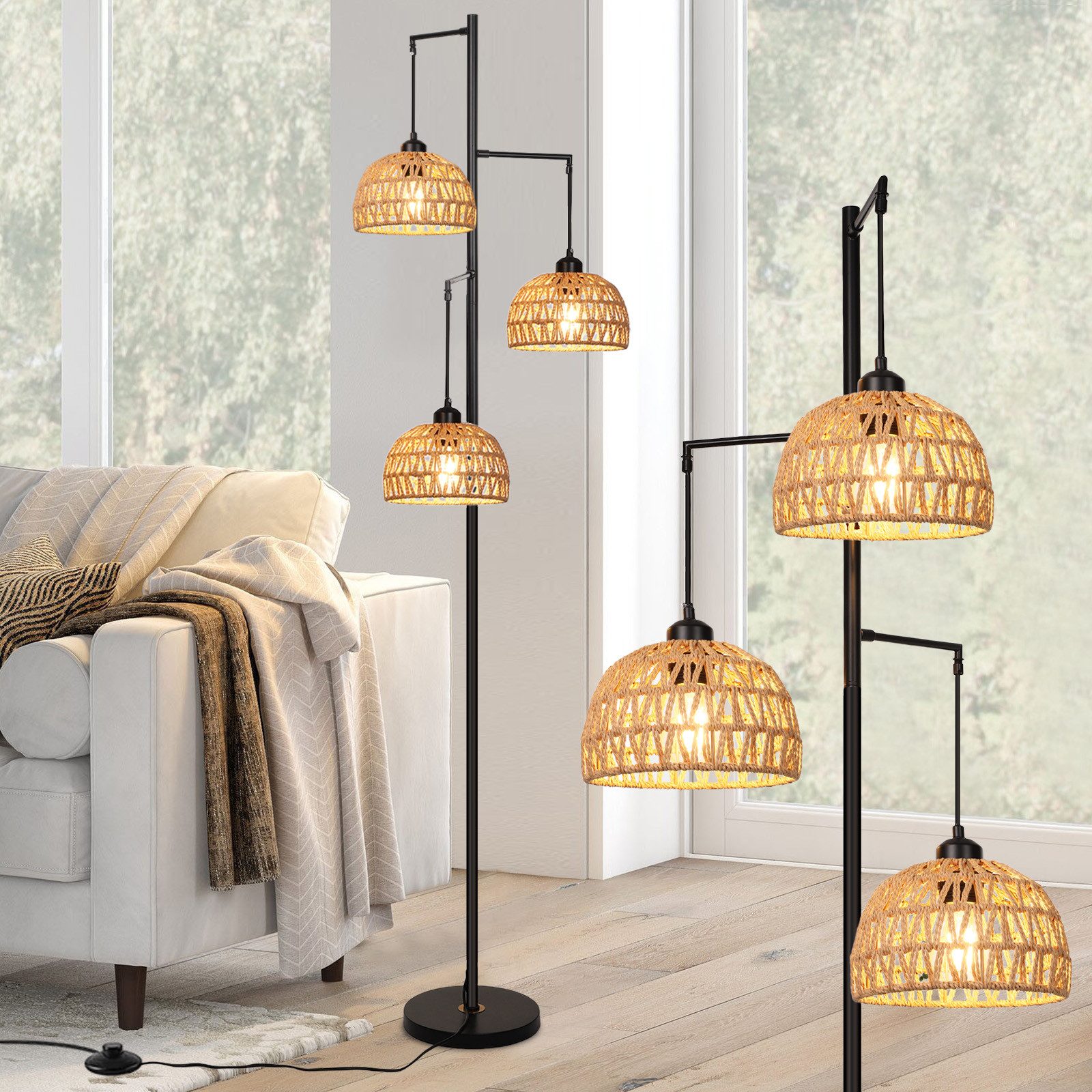 MUPOO Stehlampe LED Stehlampe,Rattan Boho LED günstig online kaufen