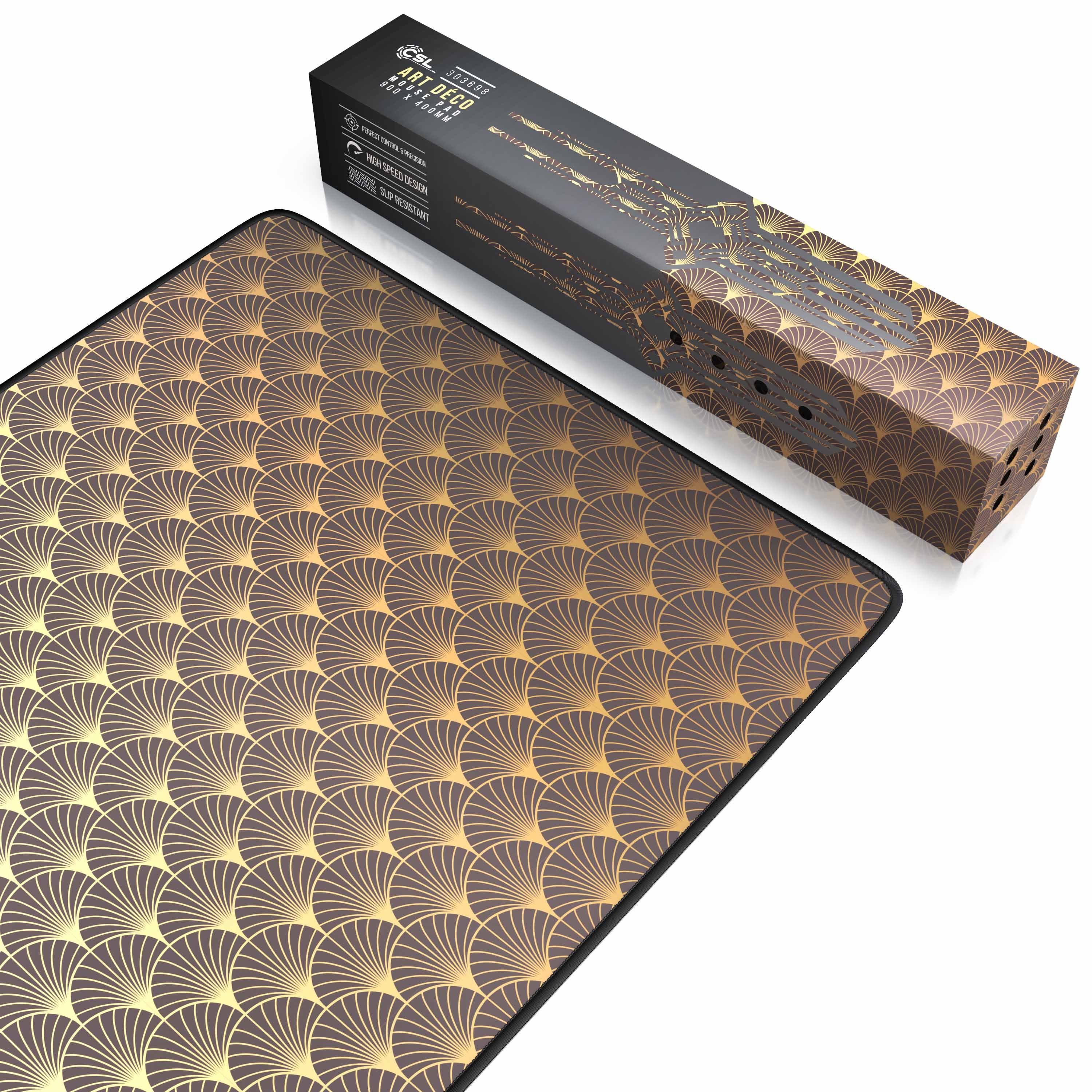 CSL Gaming Mauspad XXL Speed Mousepad 900 x 400 x 3 mm, große Tischunterlage, rutschfest, abwaschbar, Geschwindigkeit & Präzision, Art Deco
