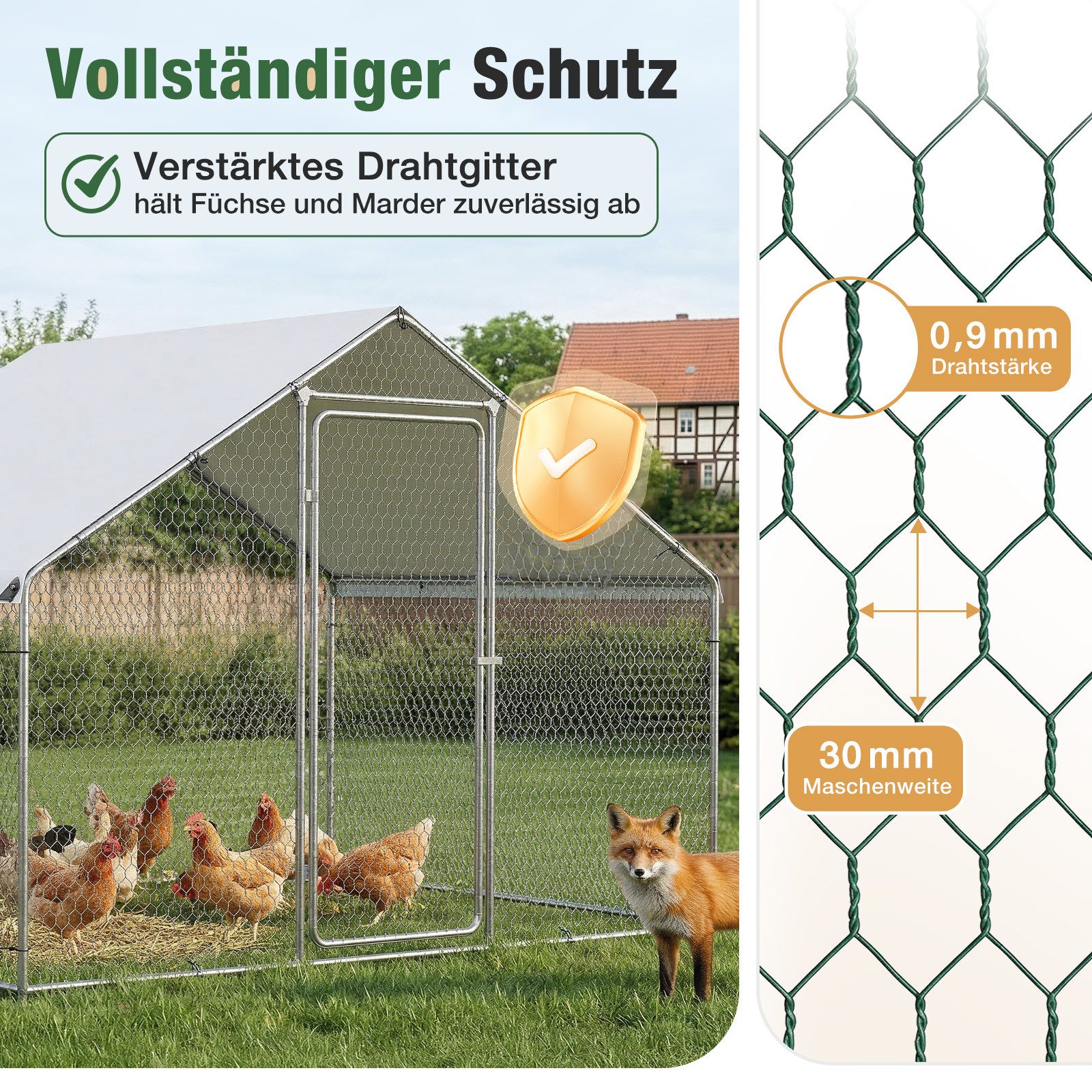 Sekey Hühnerstall Winterfest für 10 Hühner XXL Freilaufgehege Kleintierstall Voliere, 2x3x2m Hühnerstall für 6 Hühner Kleintiere Schloss Freigehege