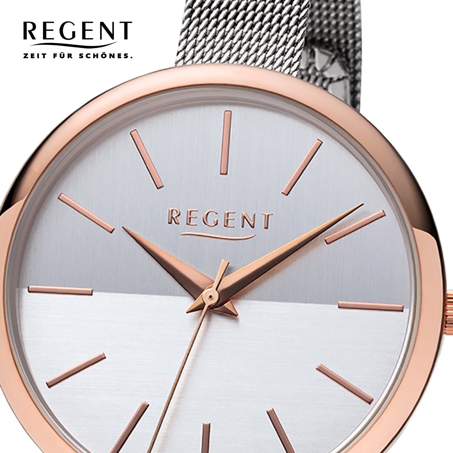rund, mittel Regent Damen Armbanduhr 36mm), Metallarmband F-1170 Quarzuhr Uhr Damen Quarz, Metall (ca. Regent