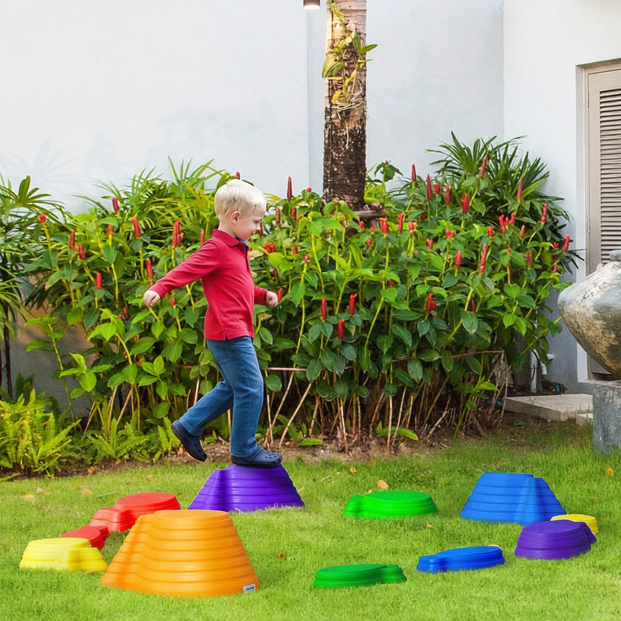 Outsunny Stapelspielzeug Balanciersteine stapelbar Trittsteine für Balance, 3-8 Jahre, (Balance-Steine, 11-tlg), Rutschfest