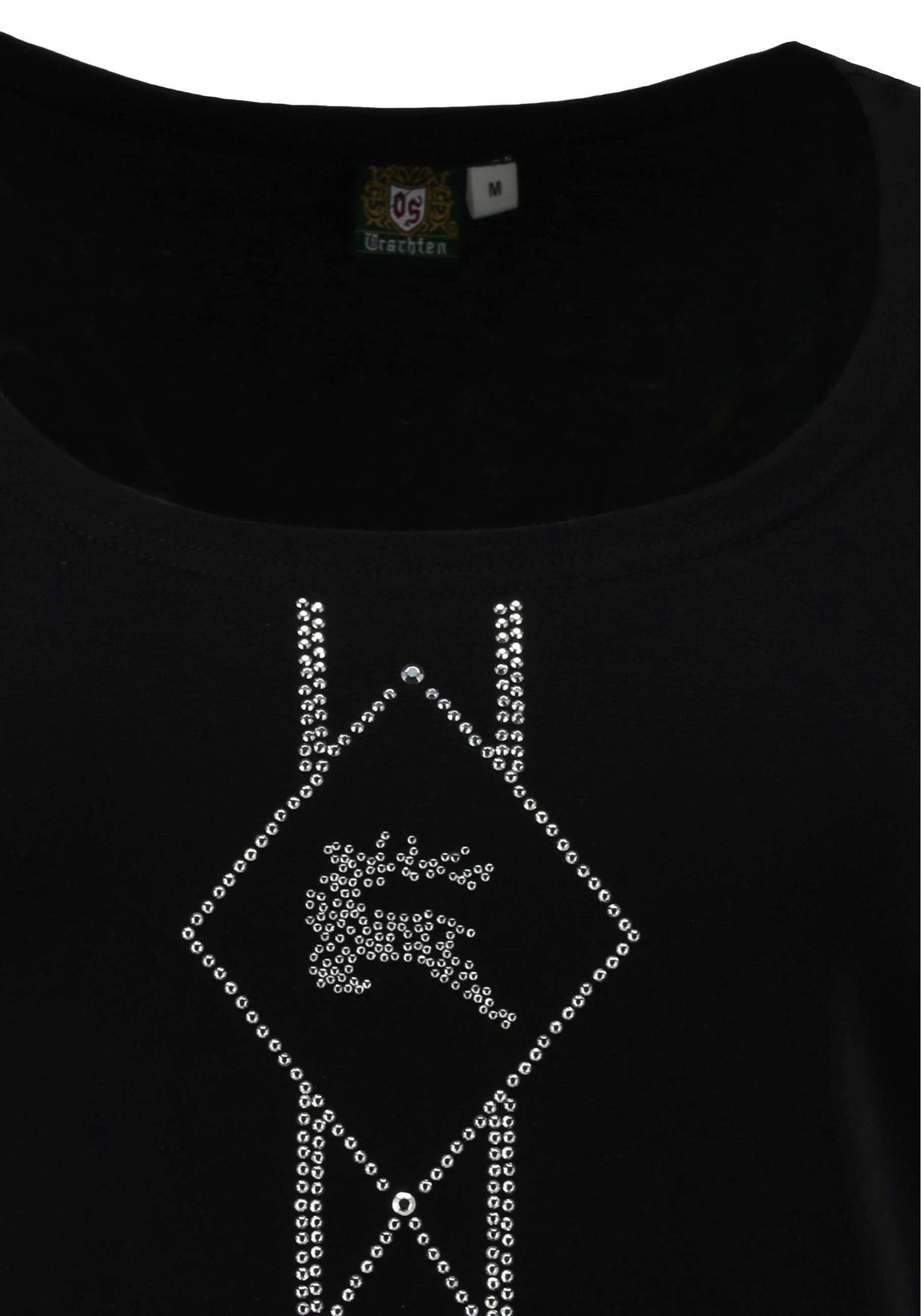 OS Trachten T-Shirt Dularo Tailliert, Rundhalsausschnitt, 1/2-Arm, Strass-Hirsch auf dem Rumpf