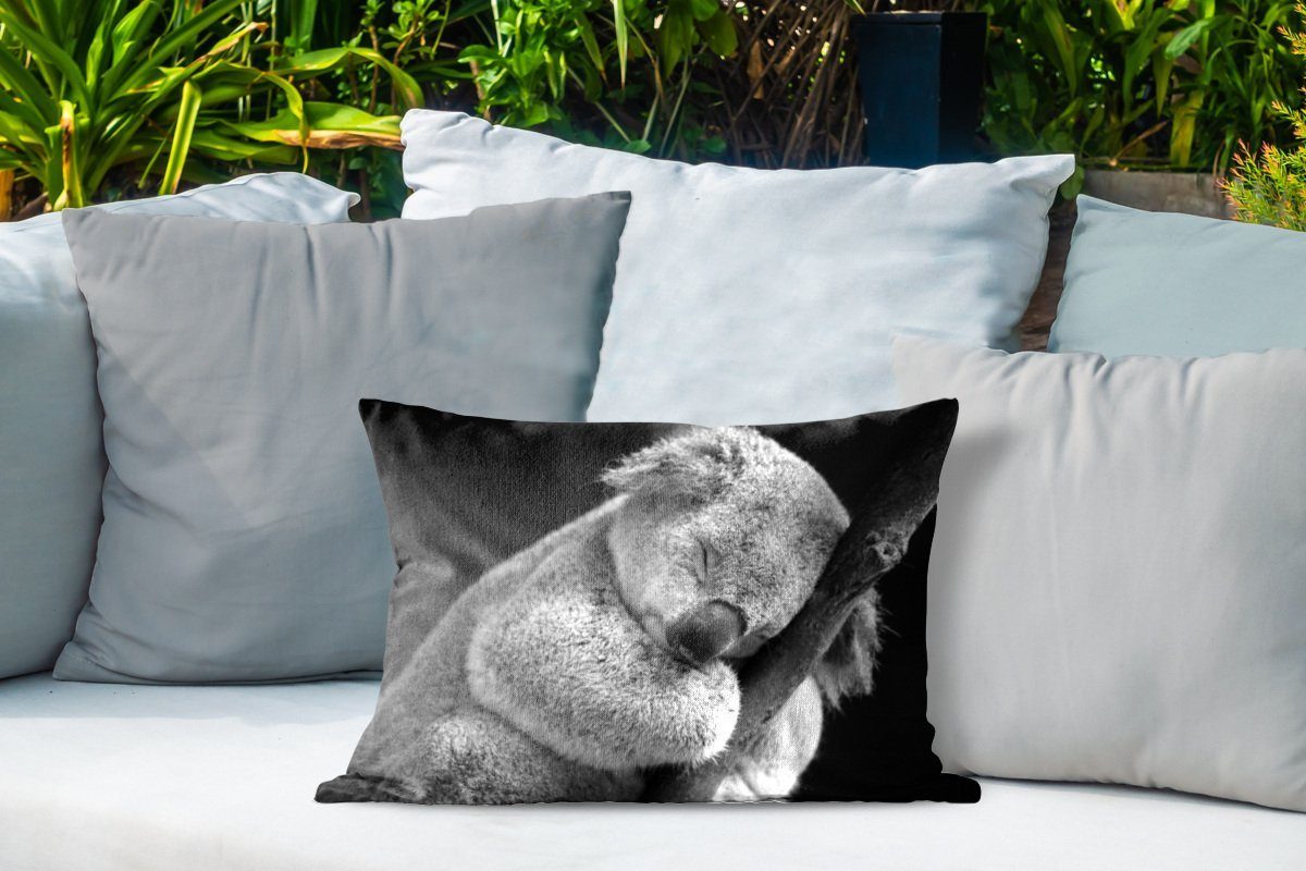 Schlafender Dekokissenbezug, Kissenhülle auf Polyester, Dekokissen Koala Hintergrund, schwarzem Outdoor-Dekorationskissen, MuchoWow