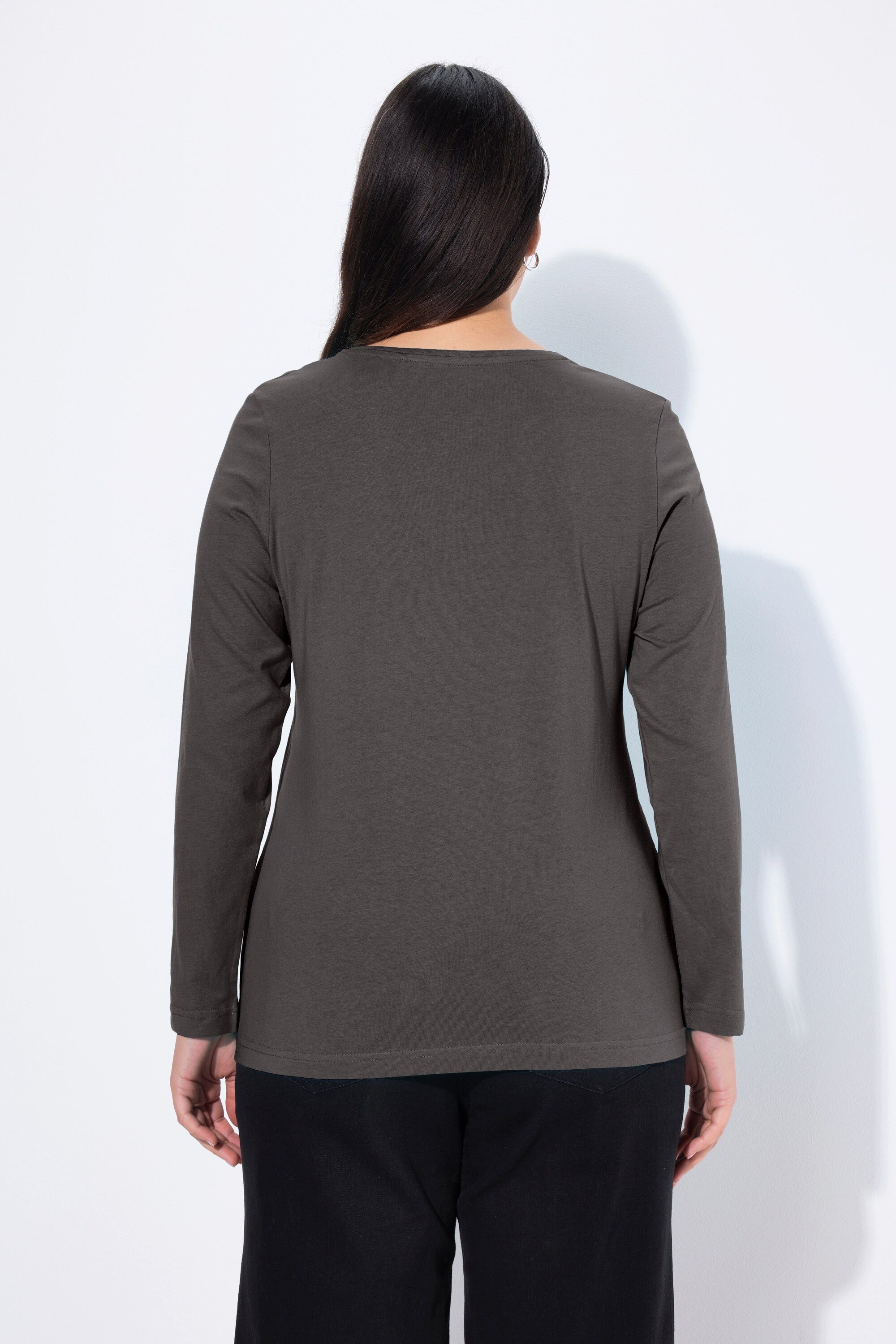 Ulla Popken T-Shirt Shirt Slim Rundhalsausschnitt Langarm