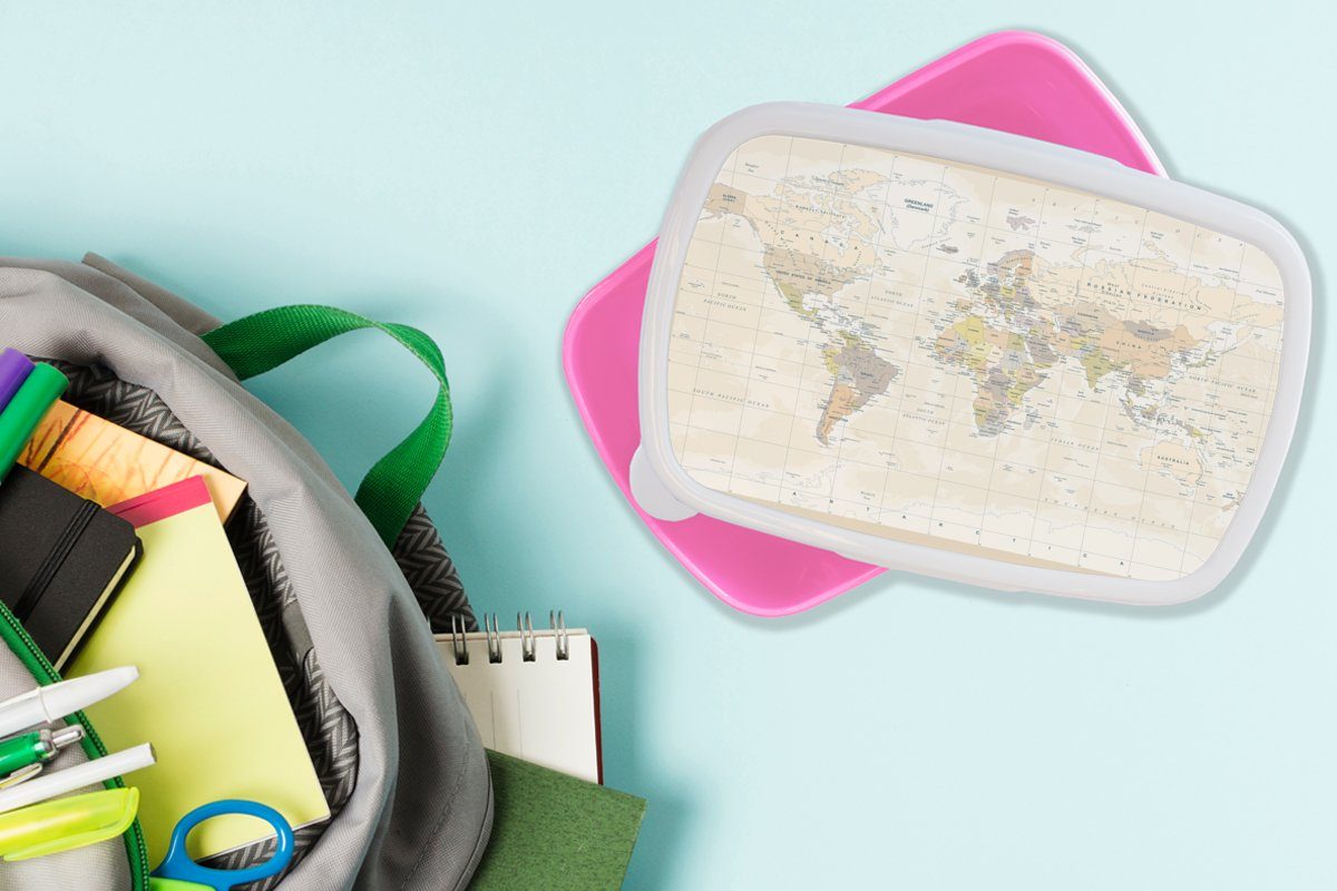 Erwachsene, Karte für Brotdose (2-tlg), - Retro, rosa Welt Lunchbox Brotbox Kunststoff Snackbox, Kinder, - Mädchen, MuchoWow Kunststoff,