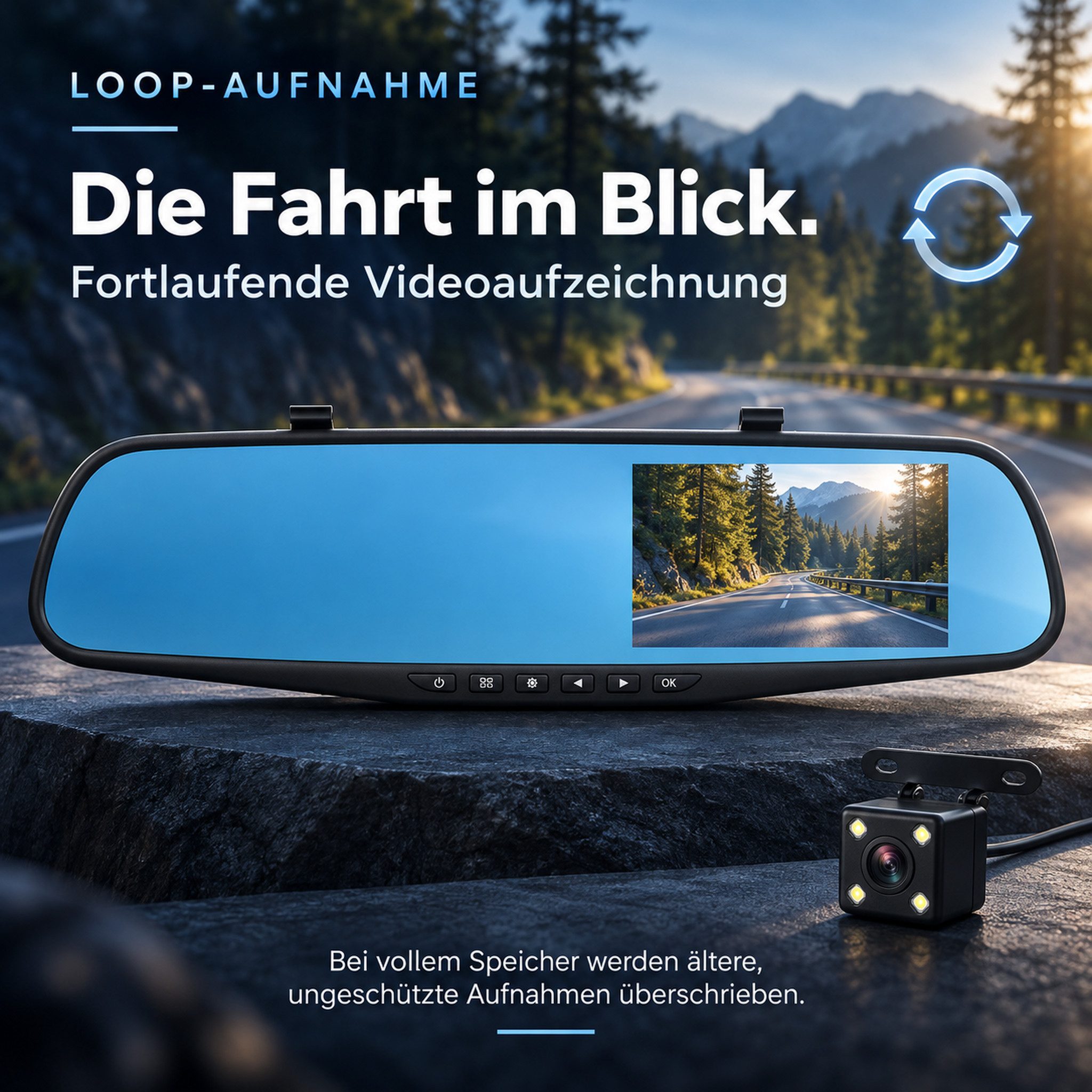 HS.SUPPLY Spiegel-Dashcam mit Rückfahrkamera, 3,5-Zoll-Display & G-Sensor Dashcam (Spiegel-Dashcam mit Rückfahrkamera und Montagezubehör, Frontkamera, Rückfahrk – Bild 4 von 5