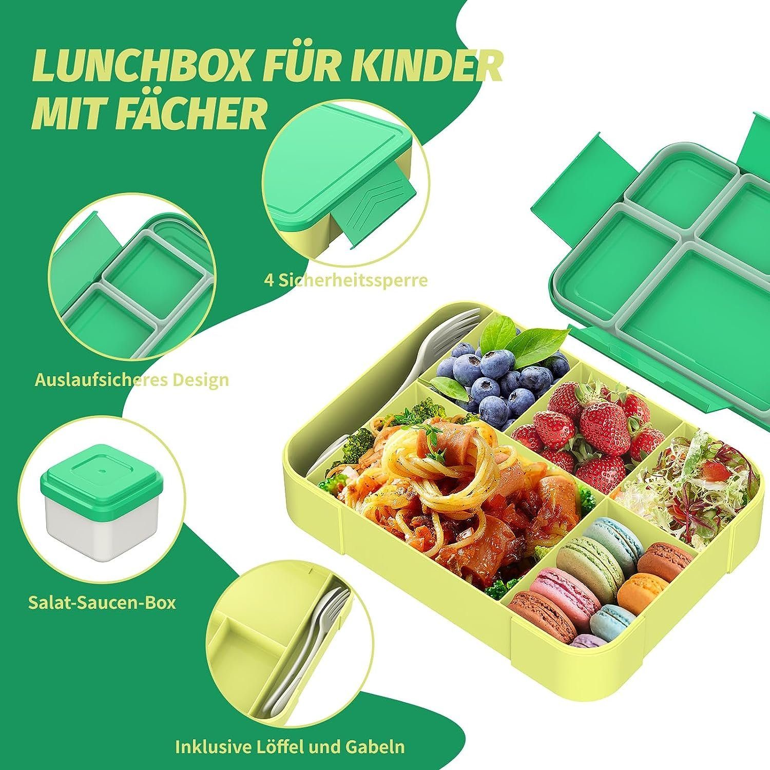 XDeer Lunchbox Fächer) Auslaufsicher/BPA-freiVesperdose für Jausenbox,Vesperdose, (6 1300ml Kinder Brotdose Gruen Kinder/Erwachsene