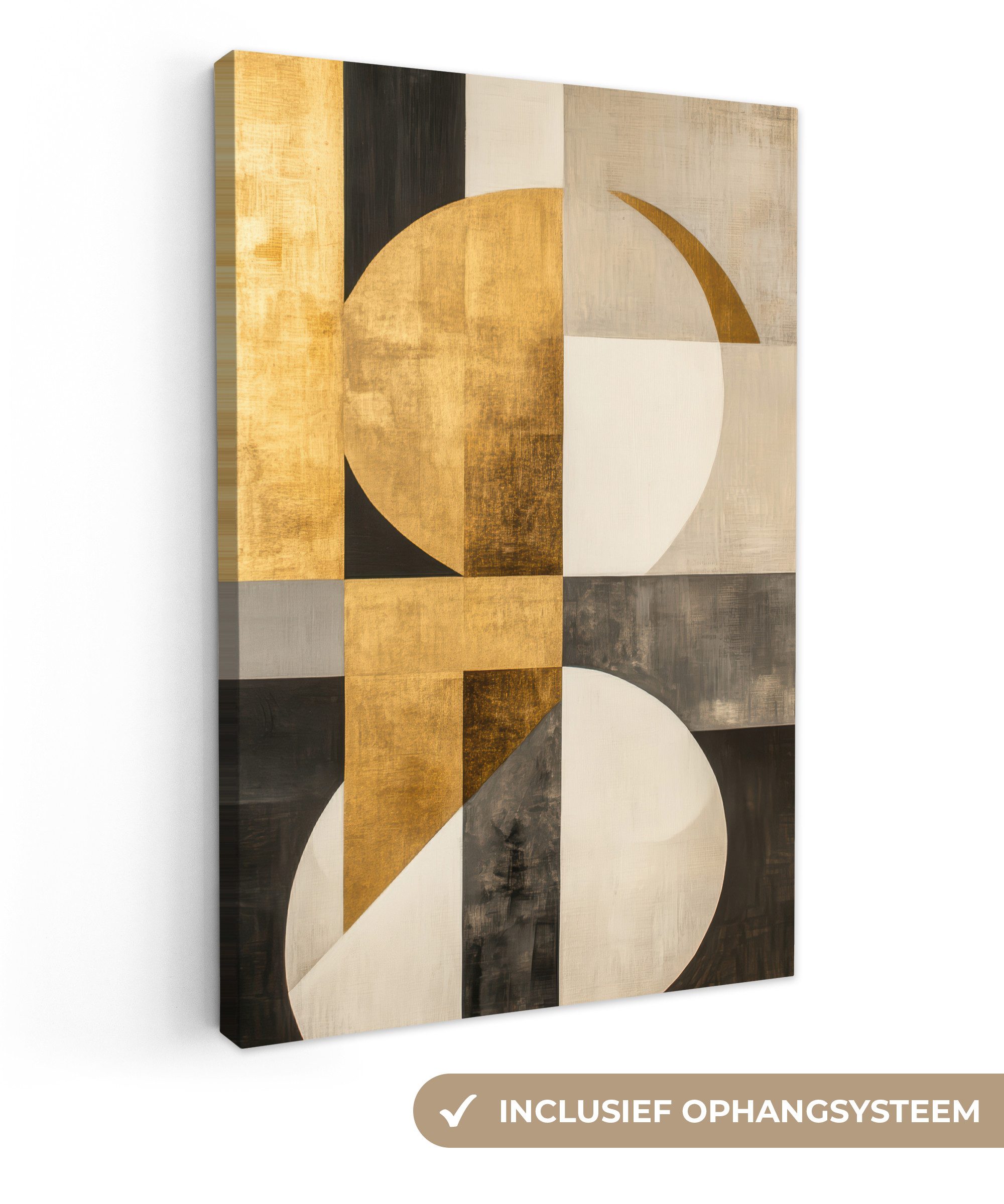 OneMillionCanvasses® Leinwandbild Abstrakt - Gold - Grau - Formen - Geometrisch, Fotodruck (1 St), Leinwand Canvas Wandbild, Wanddekoration 20x30 cm