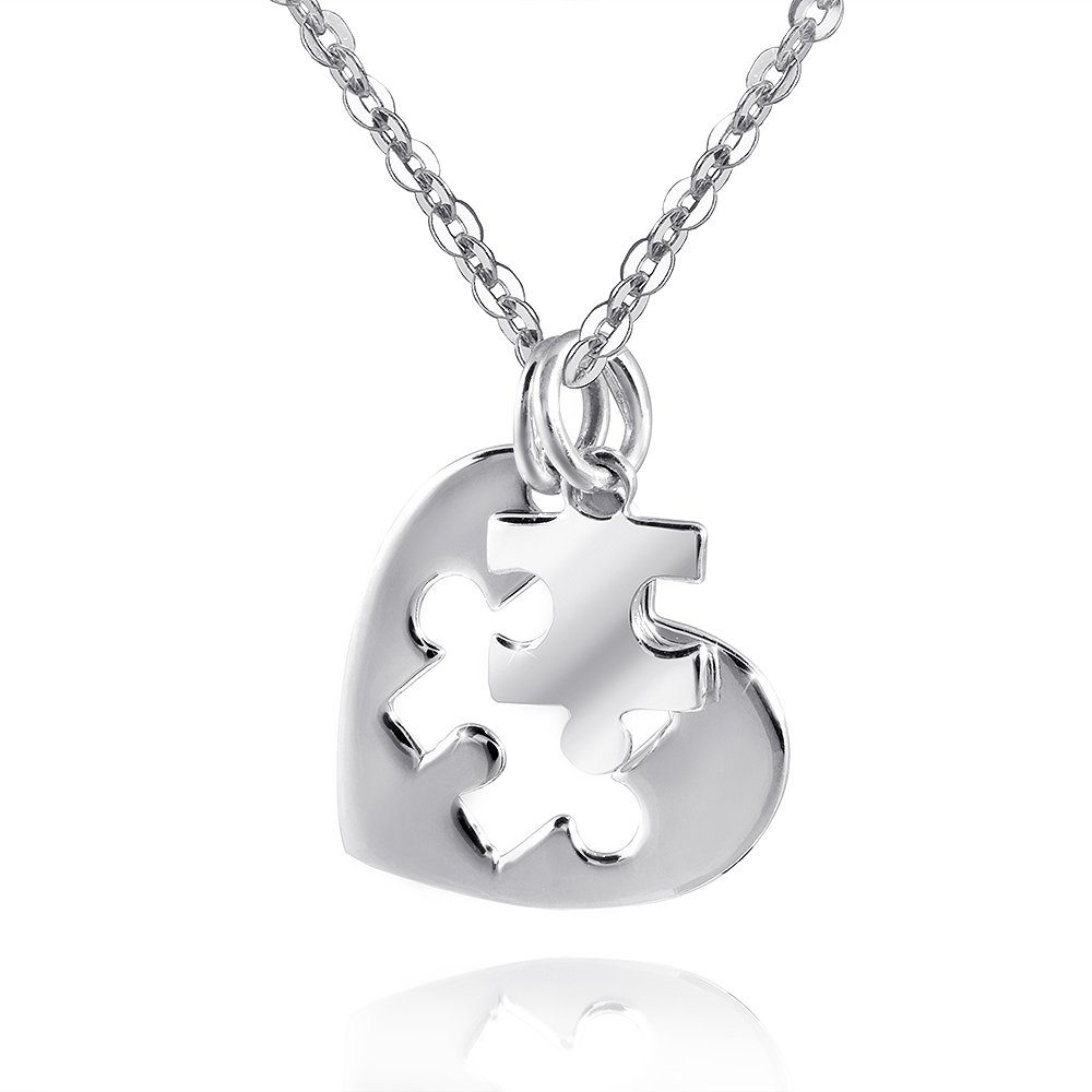 Materia Kettenanhänger Damen Mädchen Silber Puzzle Herz Freundschaft Liebe KA-338, 925 Sterling Silber, rhodiniert