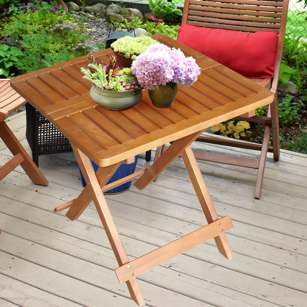 etc-shop Gartentisch, Bistro Holz Außen Akazie braun Balkon geölt Terrassen Tisch Garten