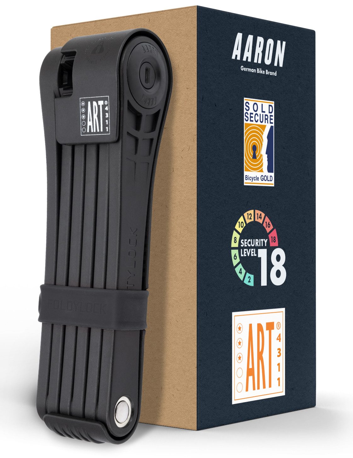 AARON Faltschloss Fahrradschloss Stufe 18– Hochsicherheits-Schloss mit Halterung, 110 cm
