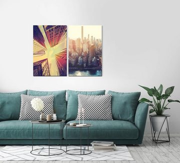Sinus Art Leinwandbild 2 Bilder je 60x90cm New York USA Wolkenkratzer Mega City Architektur Skyline Urban