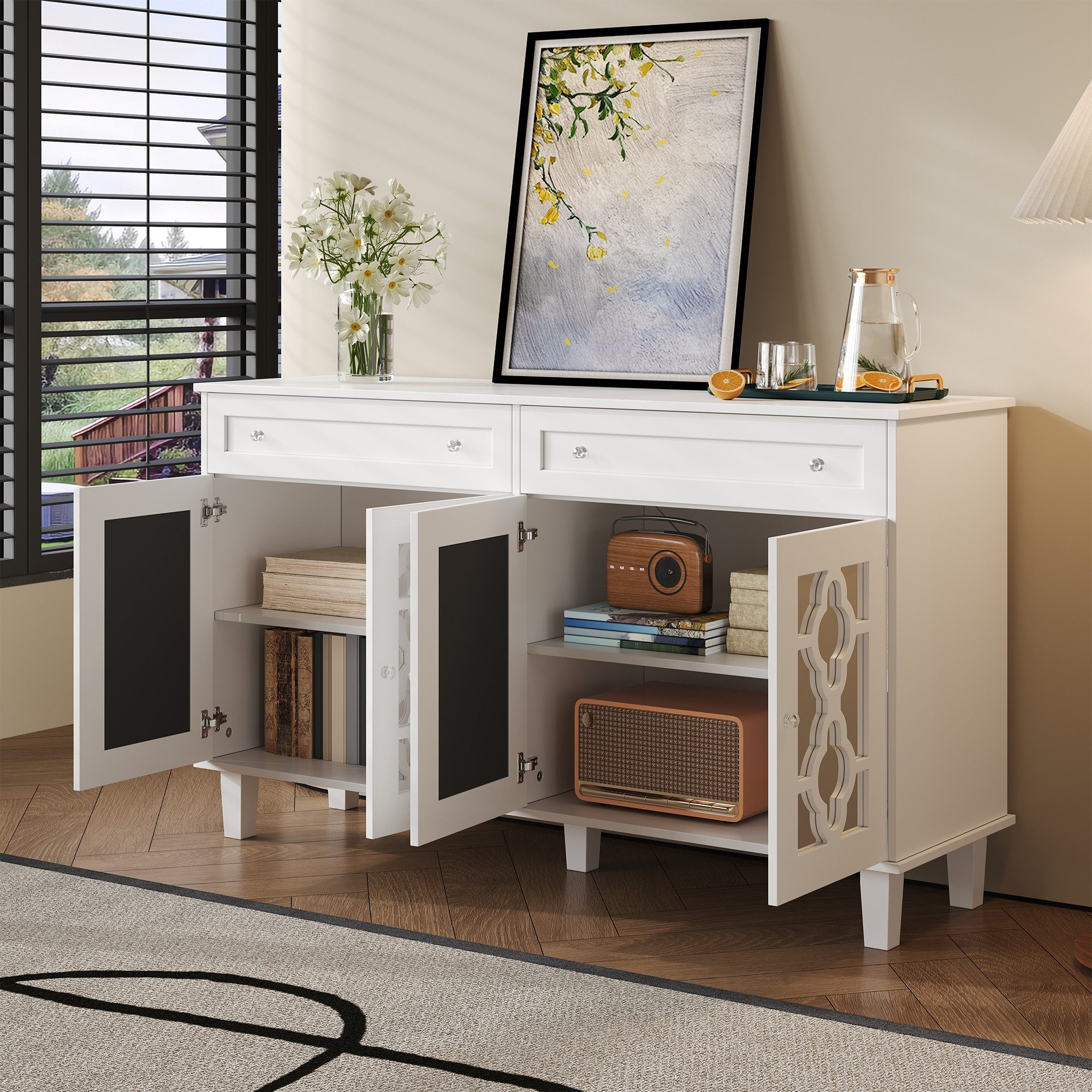 STILVORA Sideboard mit Spiegeltür,Beistellschrank Aufwahrungsschrank mit Kr günstig online kaufen