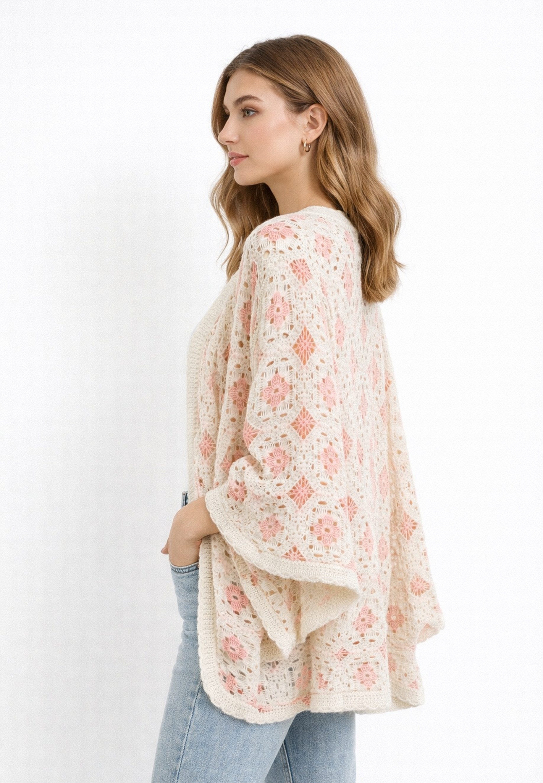 Cherry KoKo Cardigan Onesize Häkel Cardigan Damen Oversize im Boho Crochet Look