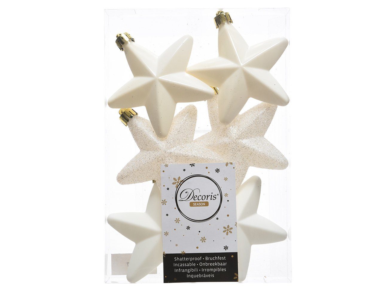 Kaemingk Christbaumschmuck, Christbaumschmuck Sterne Kunststoff 7cm 6 Stück - Wollweiß