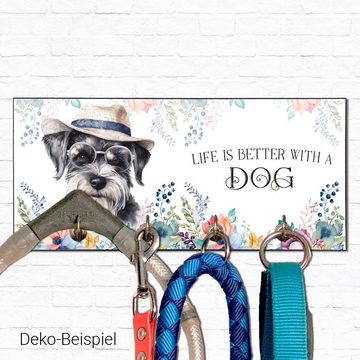 Cadouri Wandgarderobe SCHNAUZER Design-Hundegarderobe für Hundezubehör (Garderobe mit 4 Haken), MDF, mit abgeschrägten Ecken, handgefertigt, für Hundebesitzer