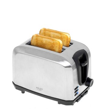 JUNG Toaster ADLER AD3222 Edelstahl Toaster 2 Scheiben mit Brötchenaufsatz 3 Modi, 2 kurze Schlitze, für 2 Scheiben, 1000,00 W, Auftauen, Rösten, Stopp, 7 Bräunungsstufen, Krümelschublade Toast
