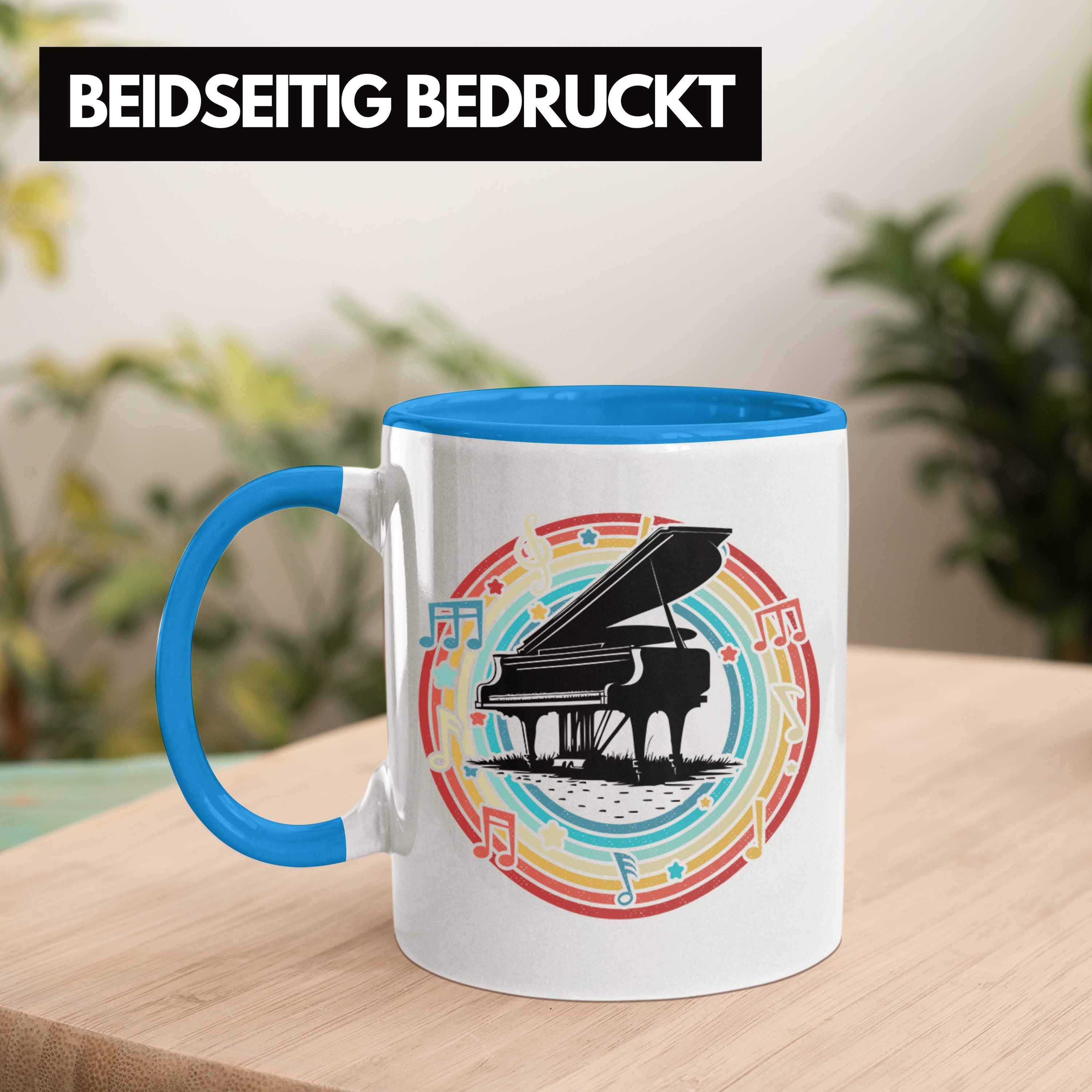 Trendation Tasse Kaffee-Becher Geschenkidee Geschenk Klavier Flügel Blau Piano-Spieler Tasse