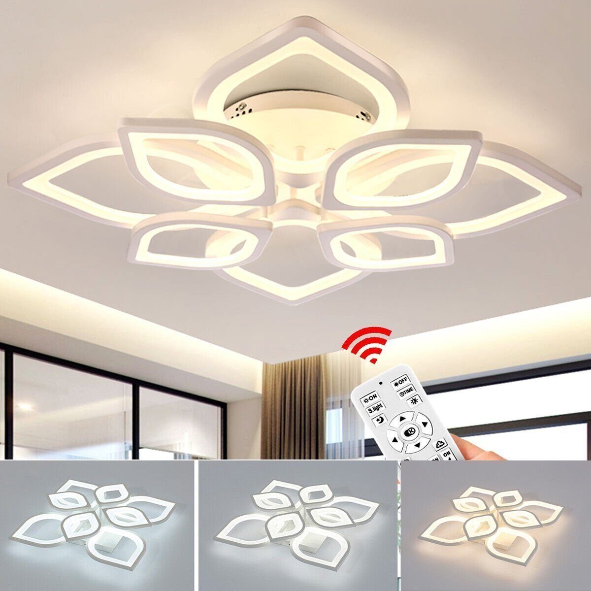OULENBIYAR Deckenleuchte 80W LED Deckenlampe aus Metall Dimmbar Wohnzimmer  mit Fernbedienung, LED fest integriert, kaltweiß, neutralweiß, warmweiß, in  Blumenförmiges Design, für Wohnzimmer Schlafzimmer Küche Flur